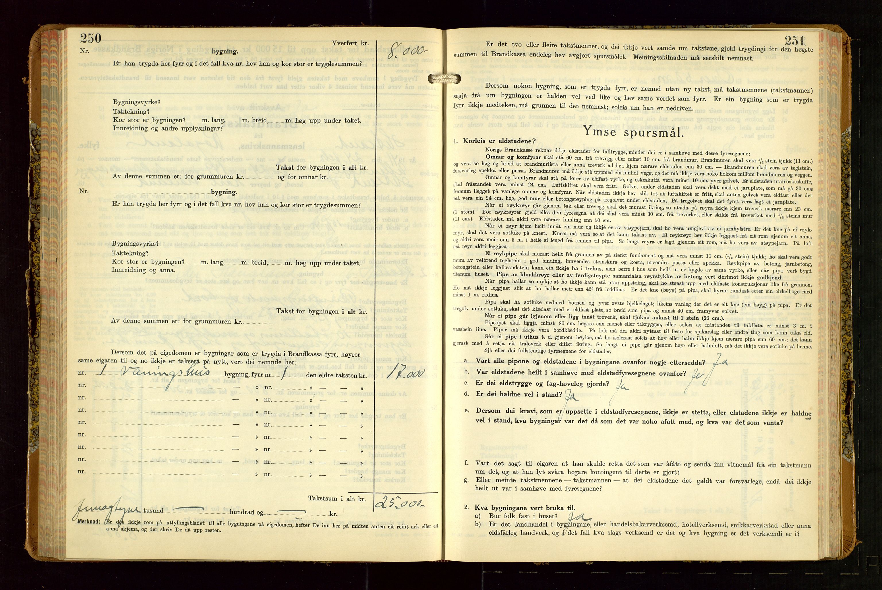 Hetland lensmannskontor, AV/SAST-A-100101/Gob/L0007: "Brandtakstbok", 1939-1949, p. 250-251