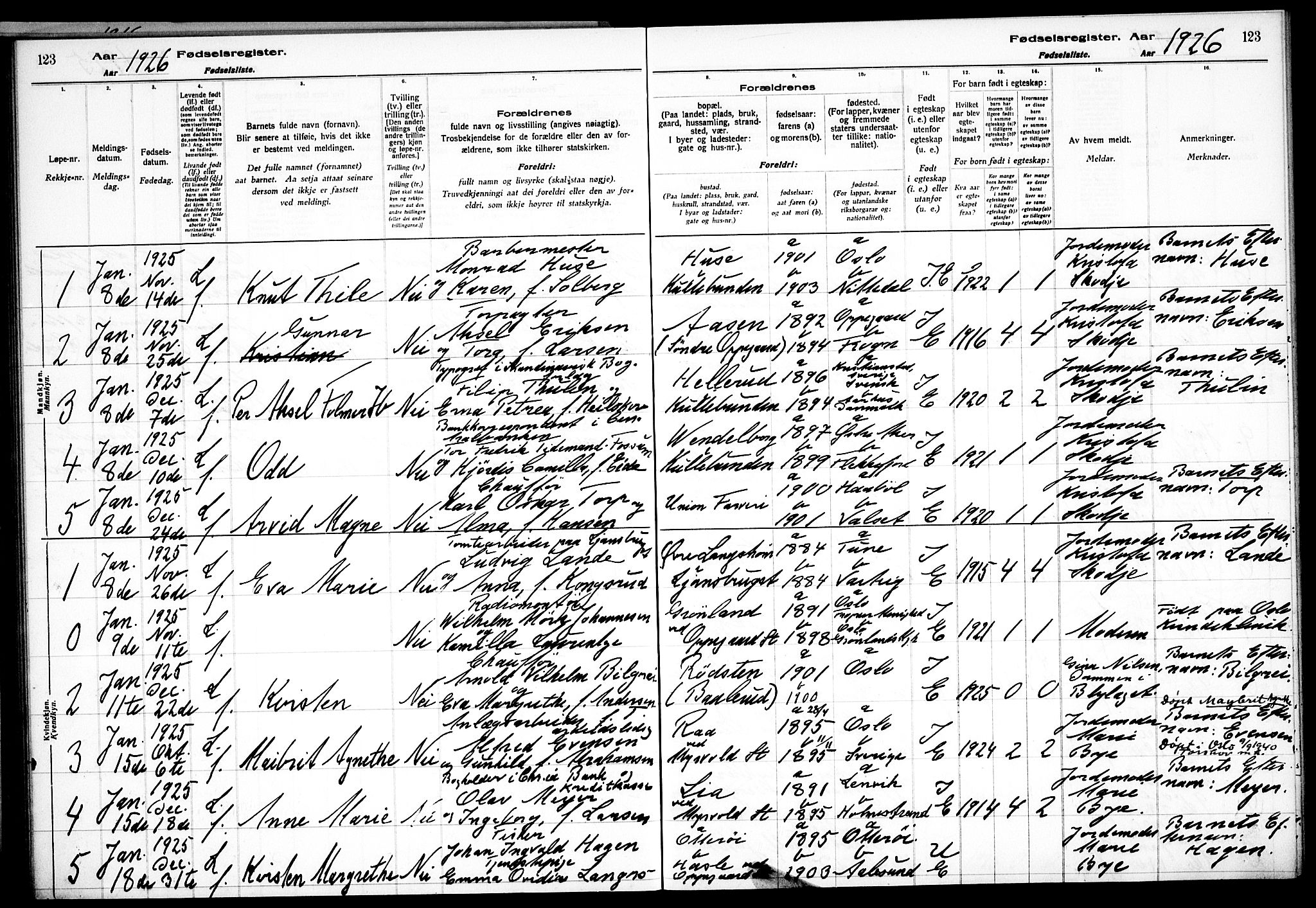 Nesodden prestekontor Kirkebøker, SAO/A-10013/J/Jb/L0001: Birth register no. II 1, 1916-1933, p. 123