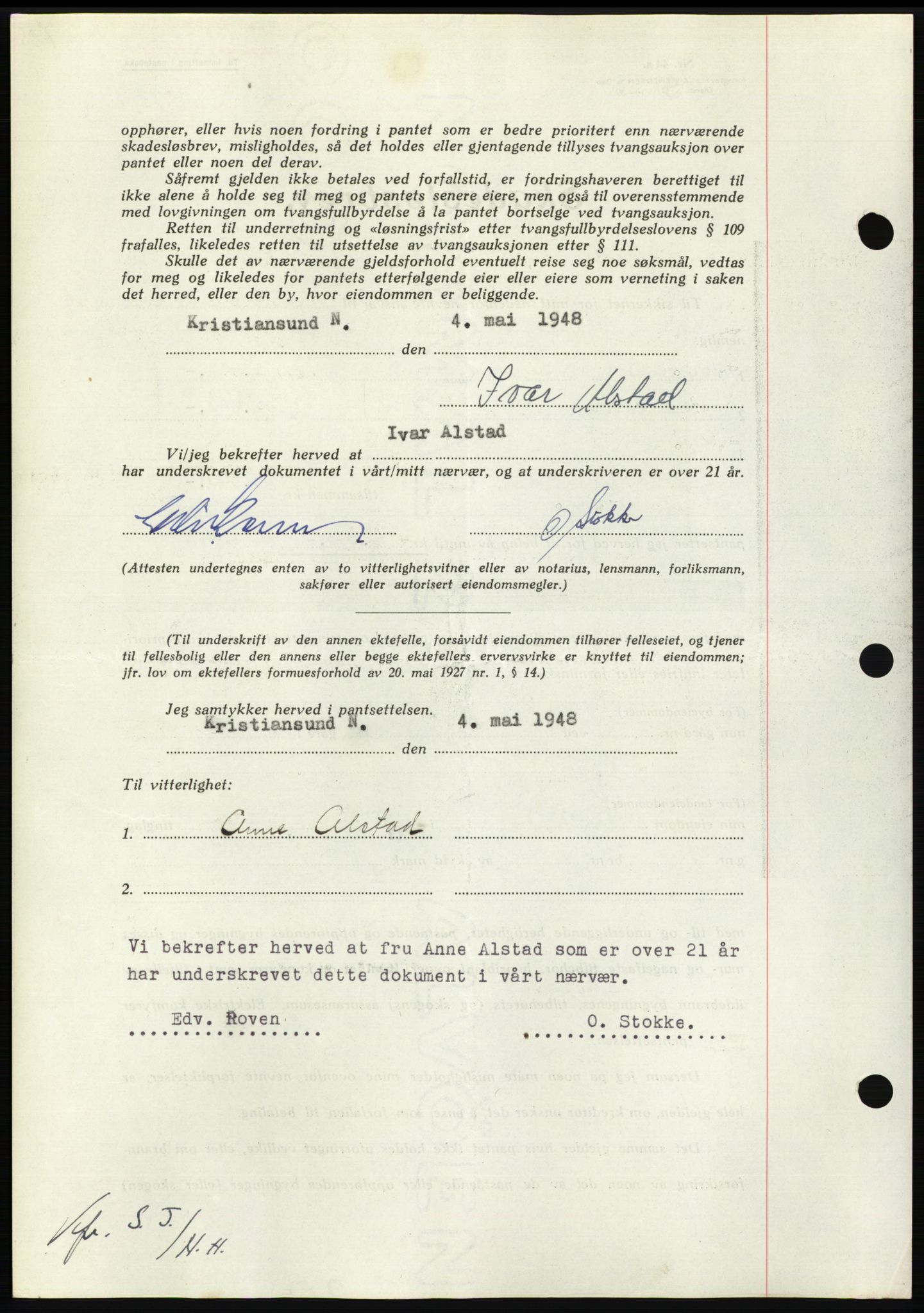 Nordmøre sorenskriveri, AV/SAT-A-4132/1/2/2Ca: Mortgage book no. B98, 1948-1948, Diary no: : 1029/1948