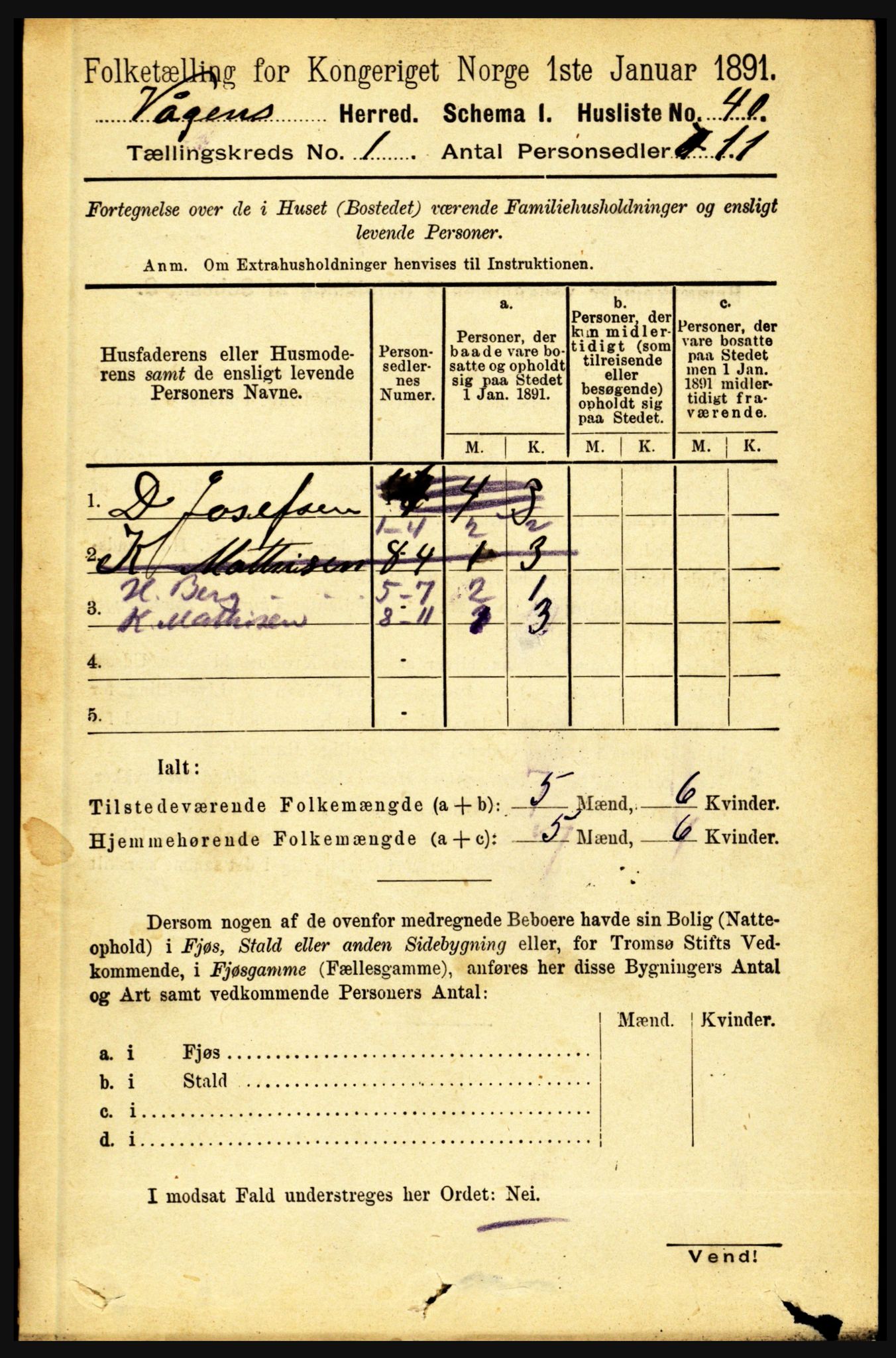 RA, 1891 census for 1865 Vågan, 1891, p. 93