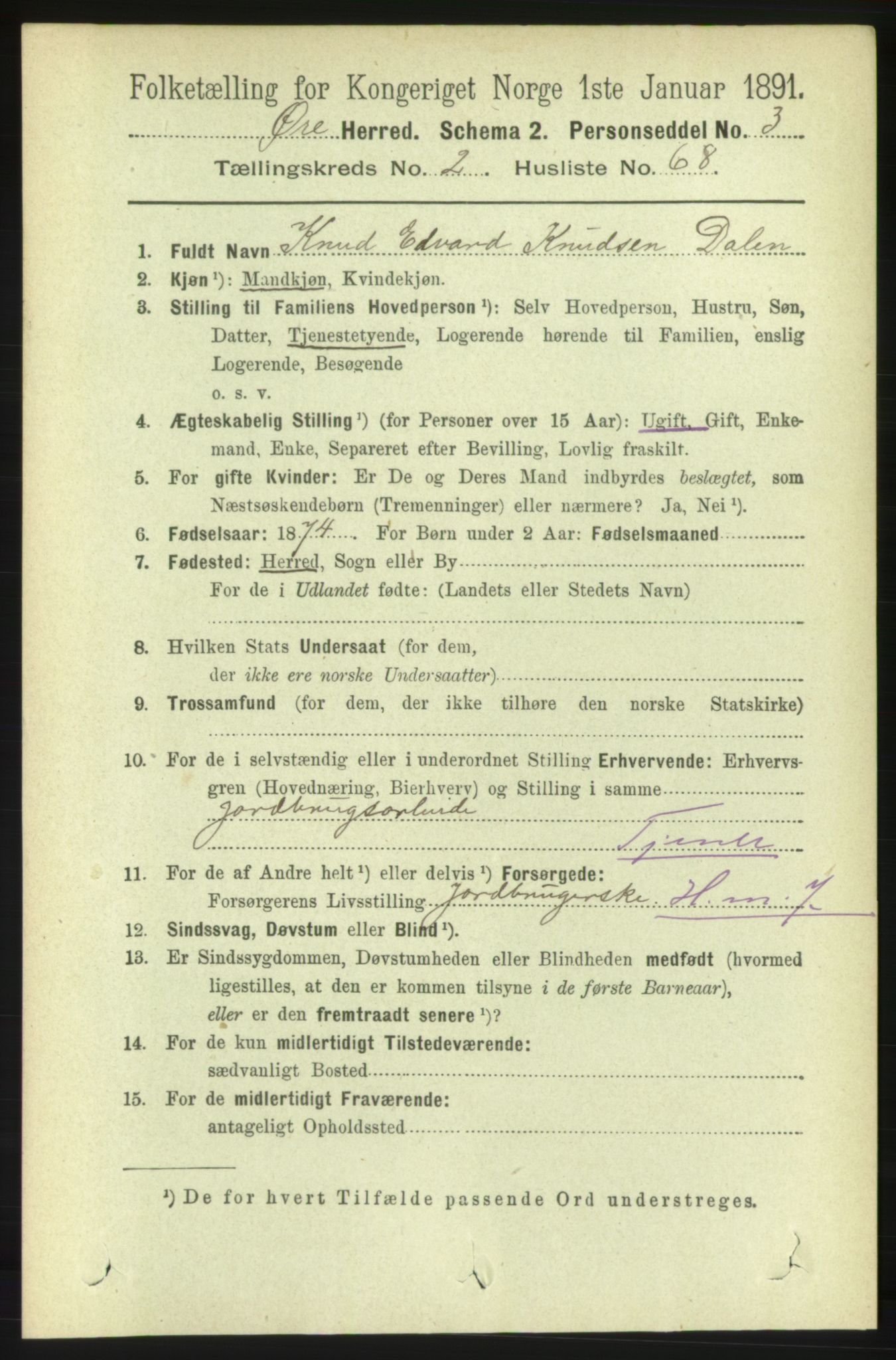 RA, 1891 census for 1558 Øre, 1891, p. 1011