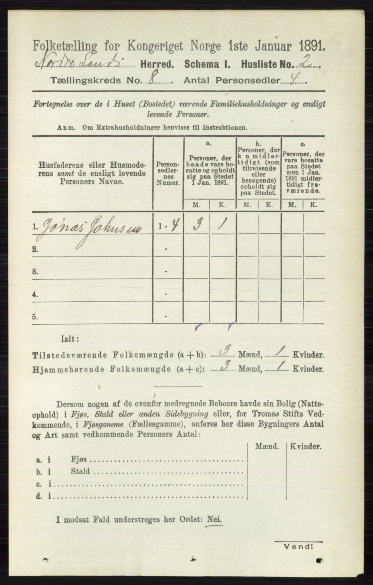 RA, 1891 census for 0538 Nordre Land, 1891, p. 2155