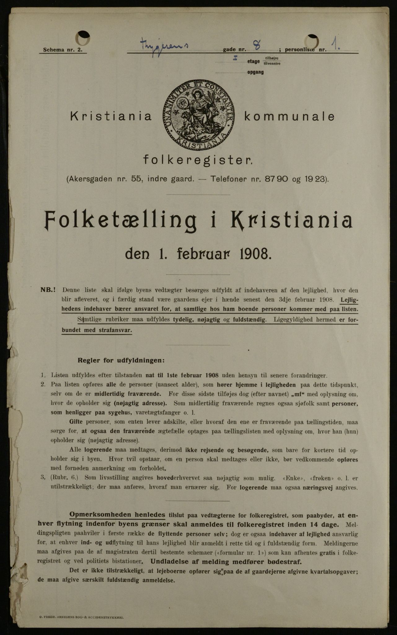 OBA, Municipal Census 1908 for Kristiania, 1908, p. 100106
