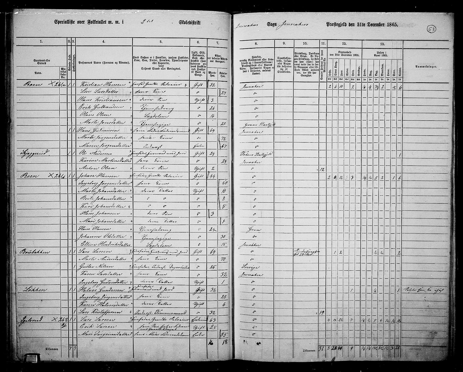 RA, 1865 census for Jevnaker, 1865, p. 51