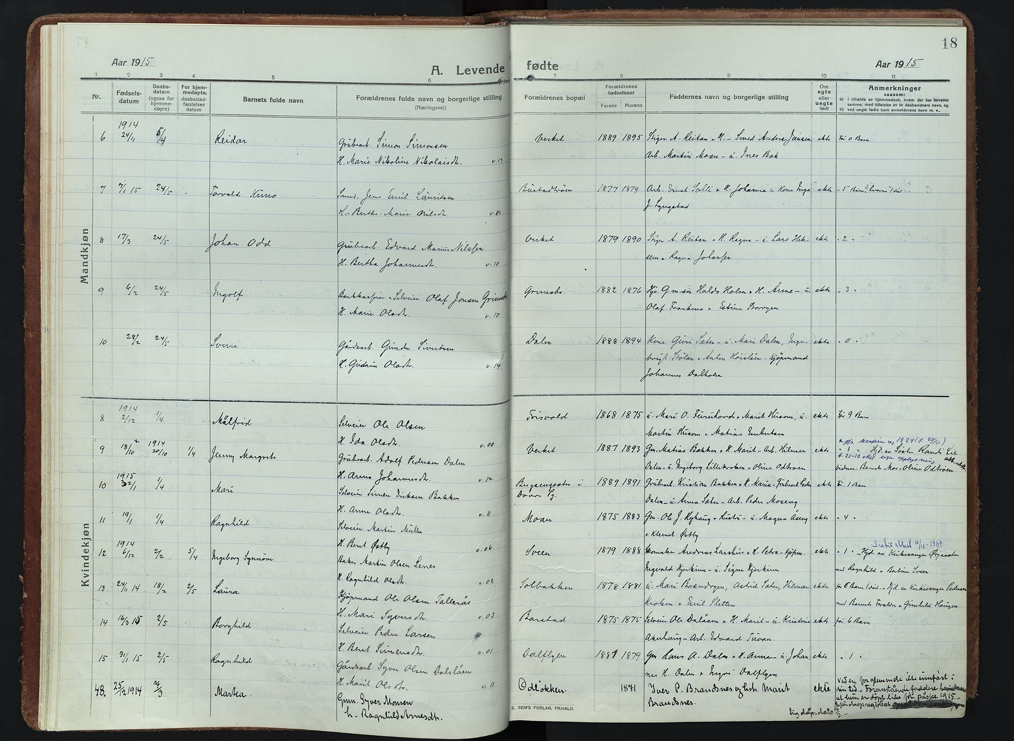 Alvdal prestekontor, AV/SAH-PREST-060/H/Ha/Haa/L0005: Parish register (official) no. 5, 1913-1930, p. 18