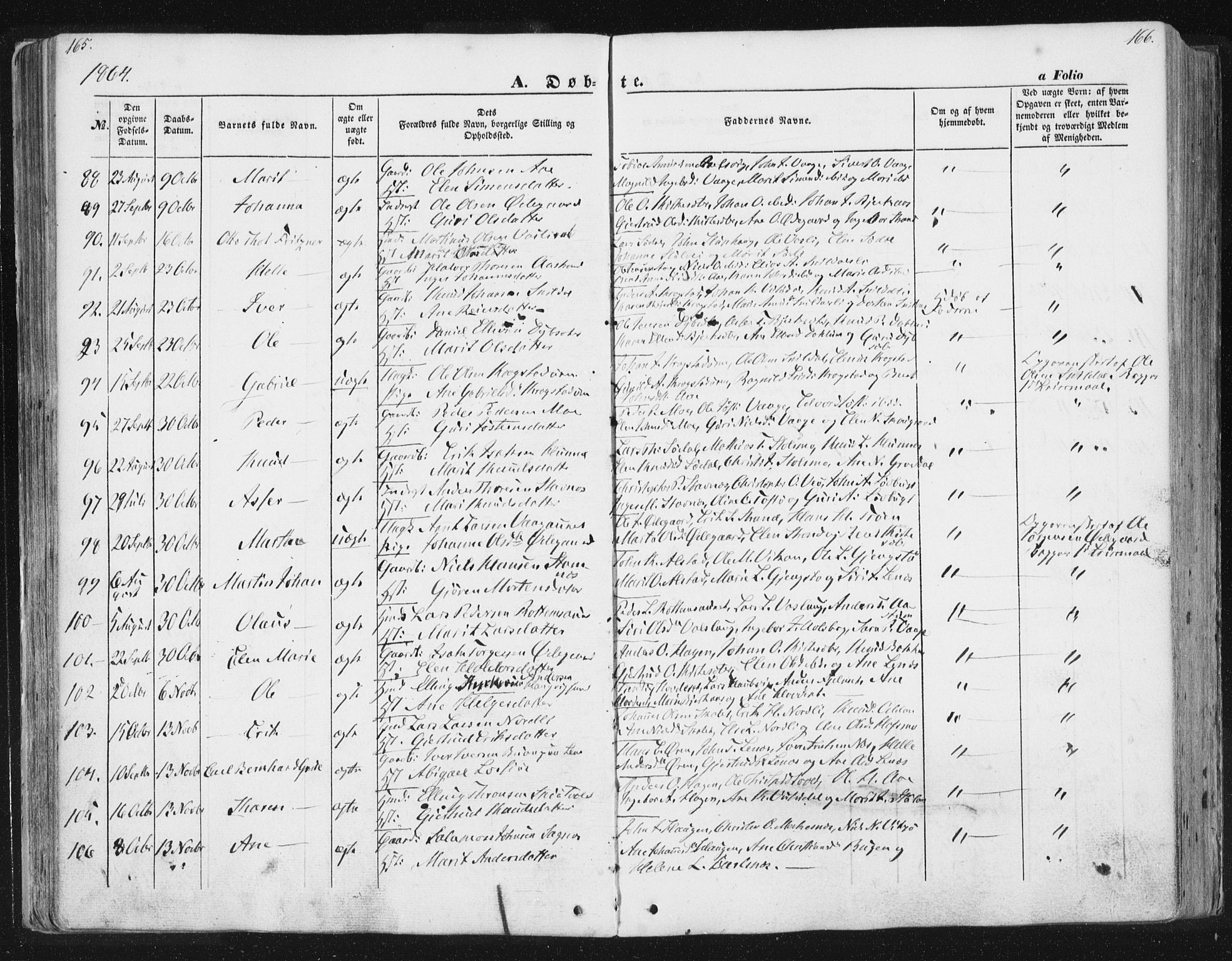 Ministerialprotokoller, klokkerbøker og fødselsregistre - Sør-Trøndelag, SAT/A-1456/630/L0494: Parish register (official) no. 630A07, 1852-1868, p. 165-166