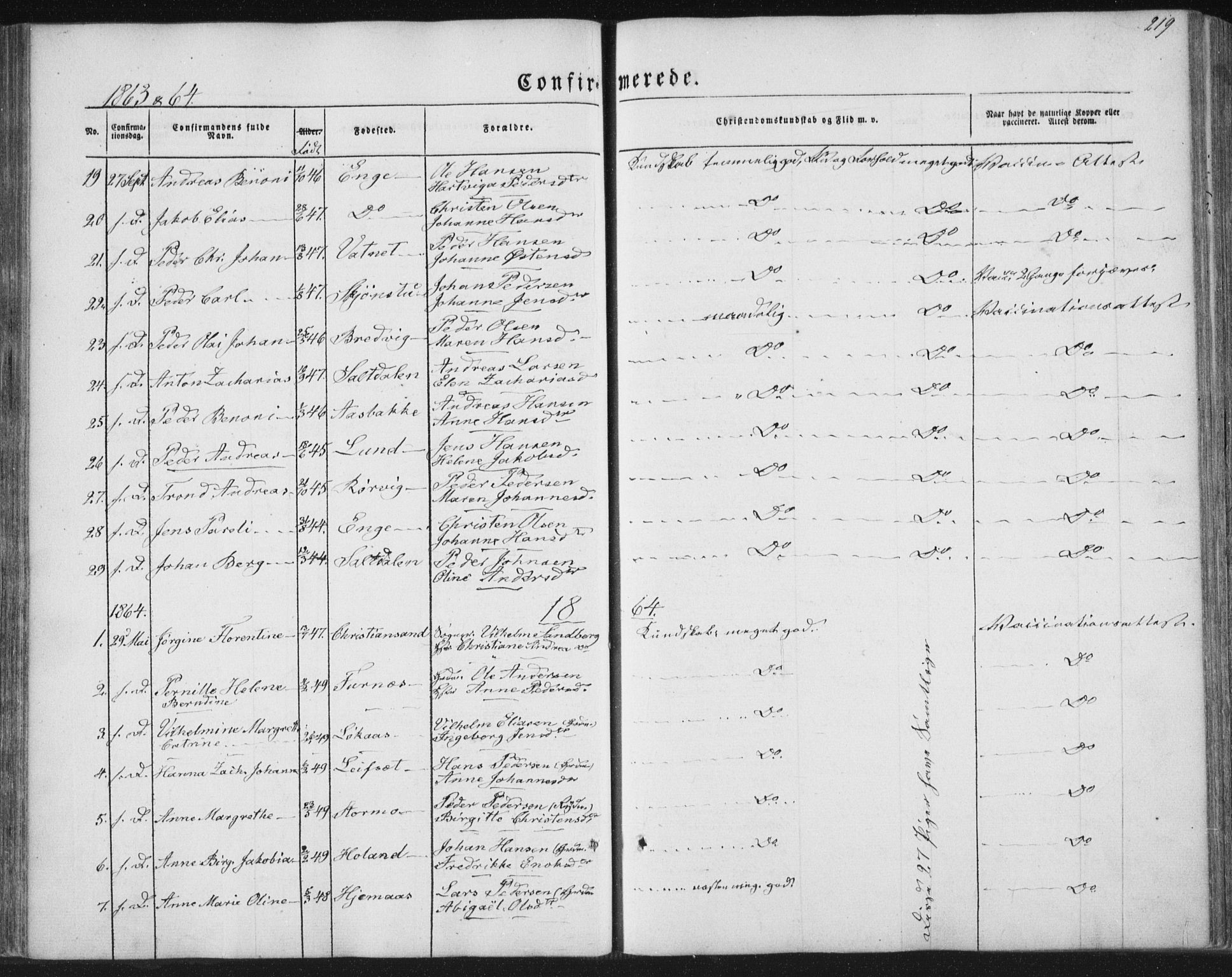 Ministerialprotokoller, klokkerbøker og fødselsregistre - Nordland, AV/SAT-A-1459/852/L0738: Parish register (official) no. 852A08, 1849-1865, p. 219