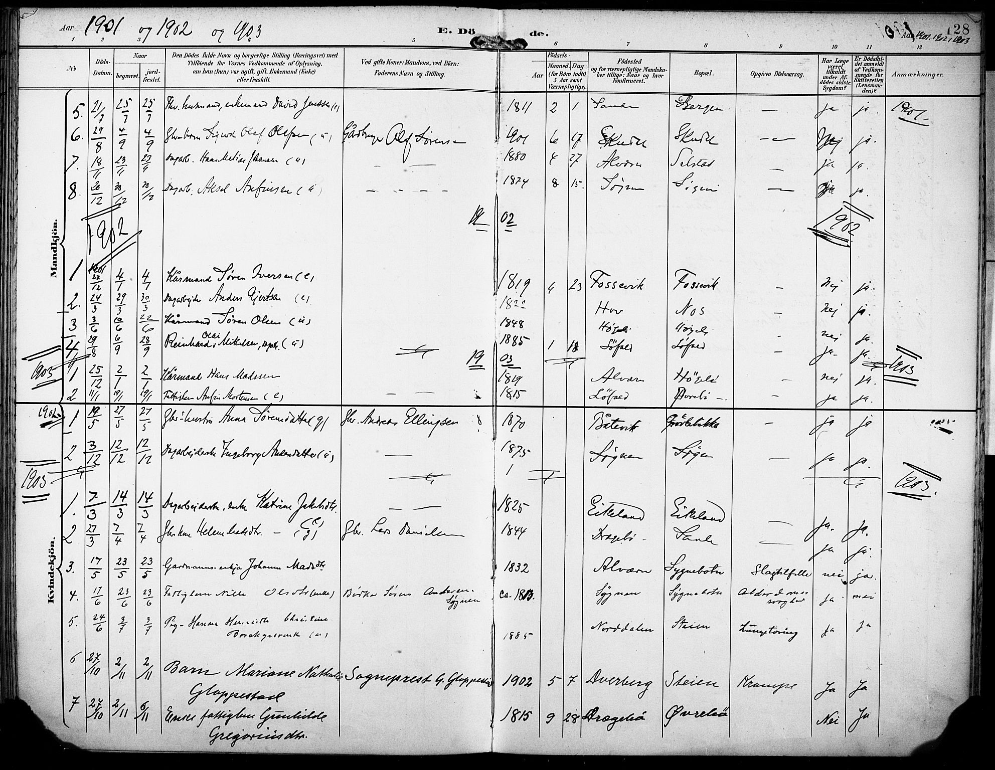 Gaular sokneprestembete, SAB/A-80001/H/Haa: Parish register (official) no. B 2, 1898-1911, p. 128