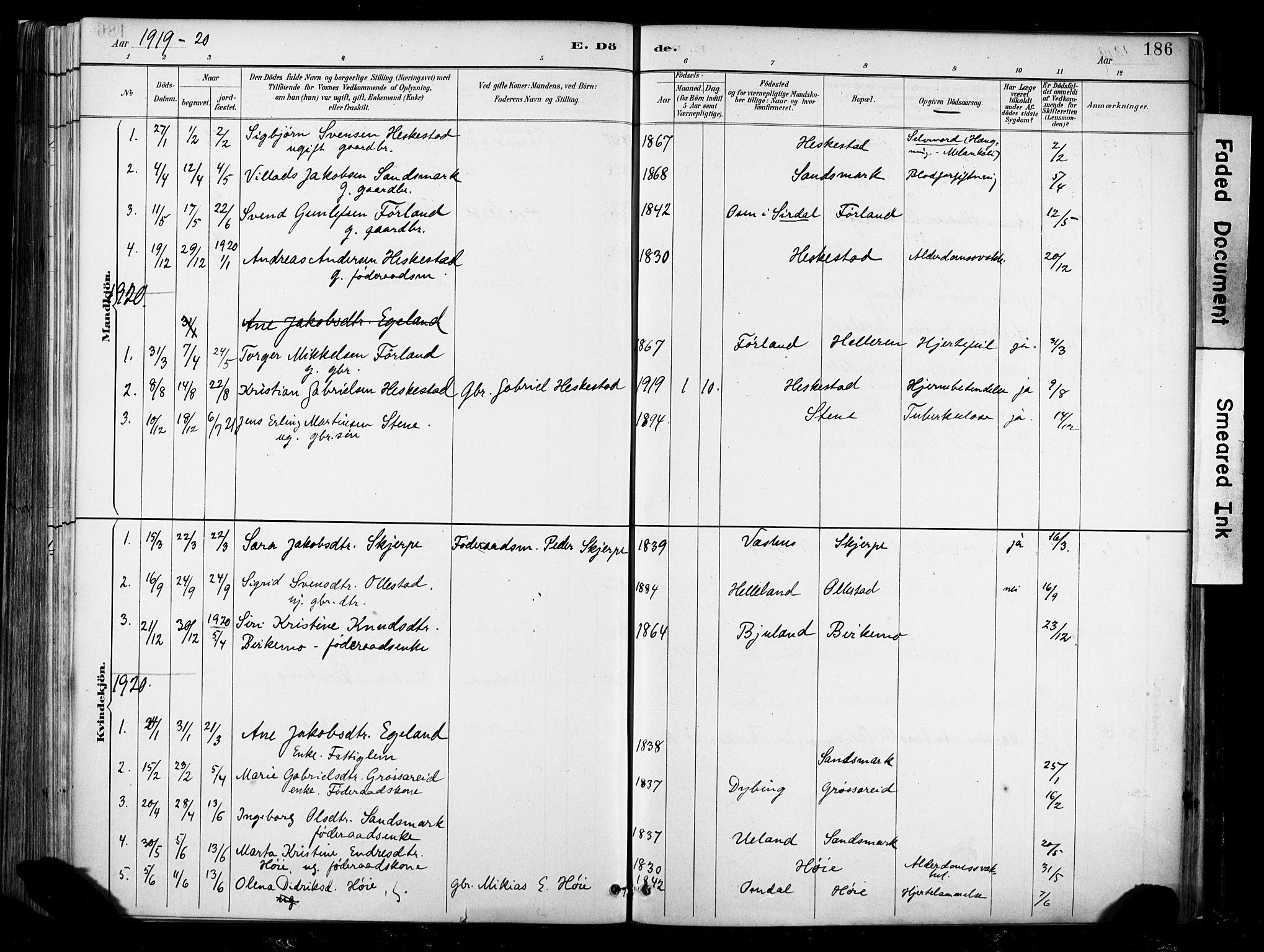 Lund sokneprestkontor, SAST/A-101809/S06/L0012: Parish register (official) no. A 11, 1887-1921, p. 186