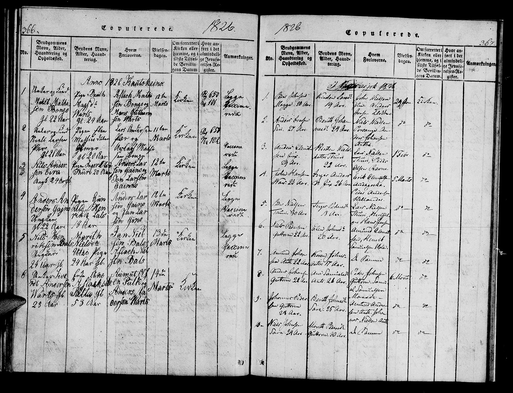 Kistrand/Porsanger sokneprestembete, SATØ/S-1351/H/Hb/L0001.klokk: Parish register (copy) no. 1, 1821-1829, p. 366-367