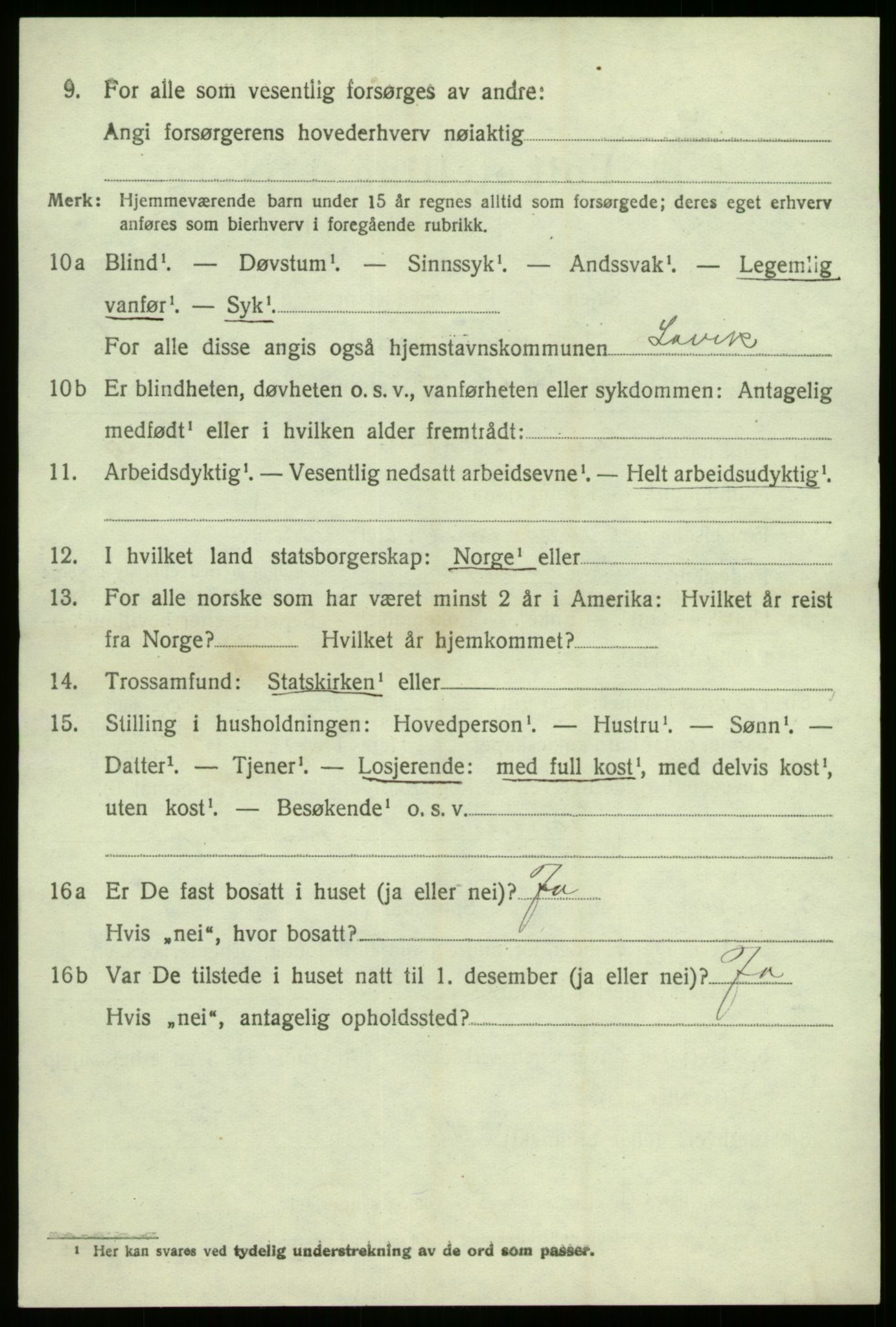 SAB, 1920 census for Lavik, 1920, p. 1523