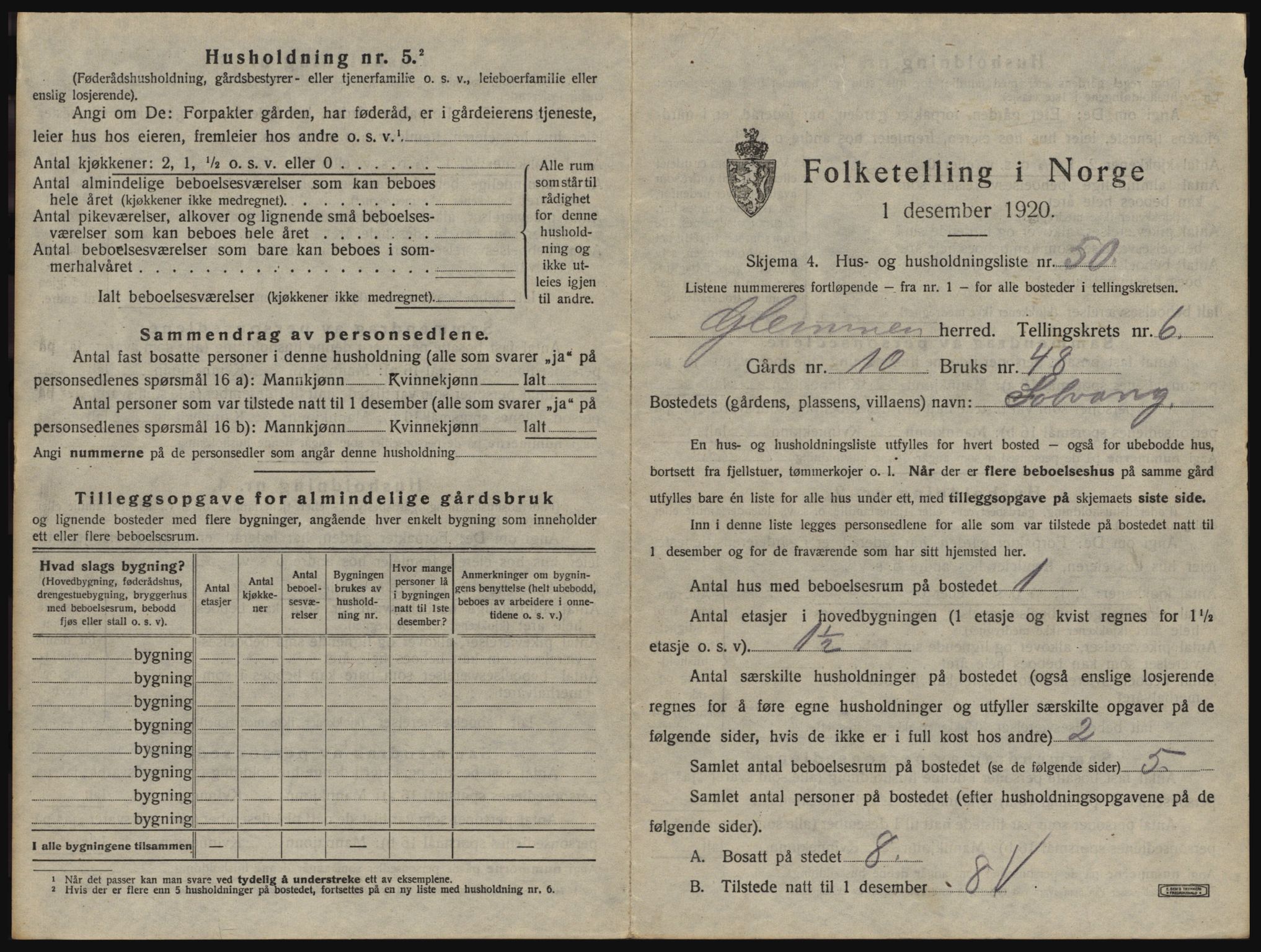 SAO, 1920 census for Glemmen, 1920, p. 2599