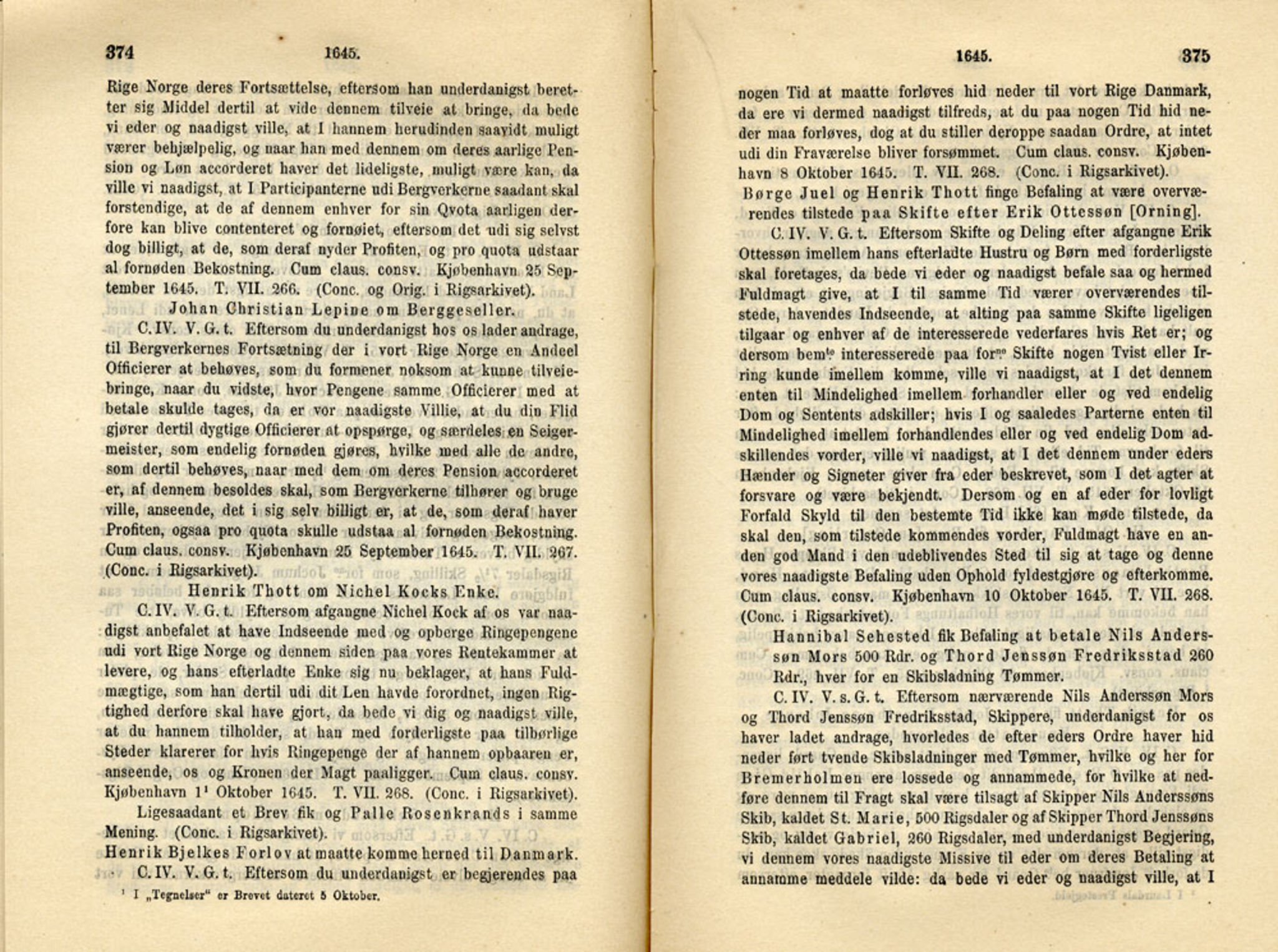 Publikasjoner utgitt av Det Norske Historiske Kildeskriftfond, PUBL/-/-/-: Norske Rigs-Registranter, bind 8, 1641-1648, p. 374-375