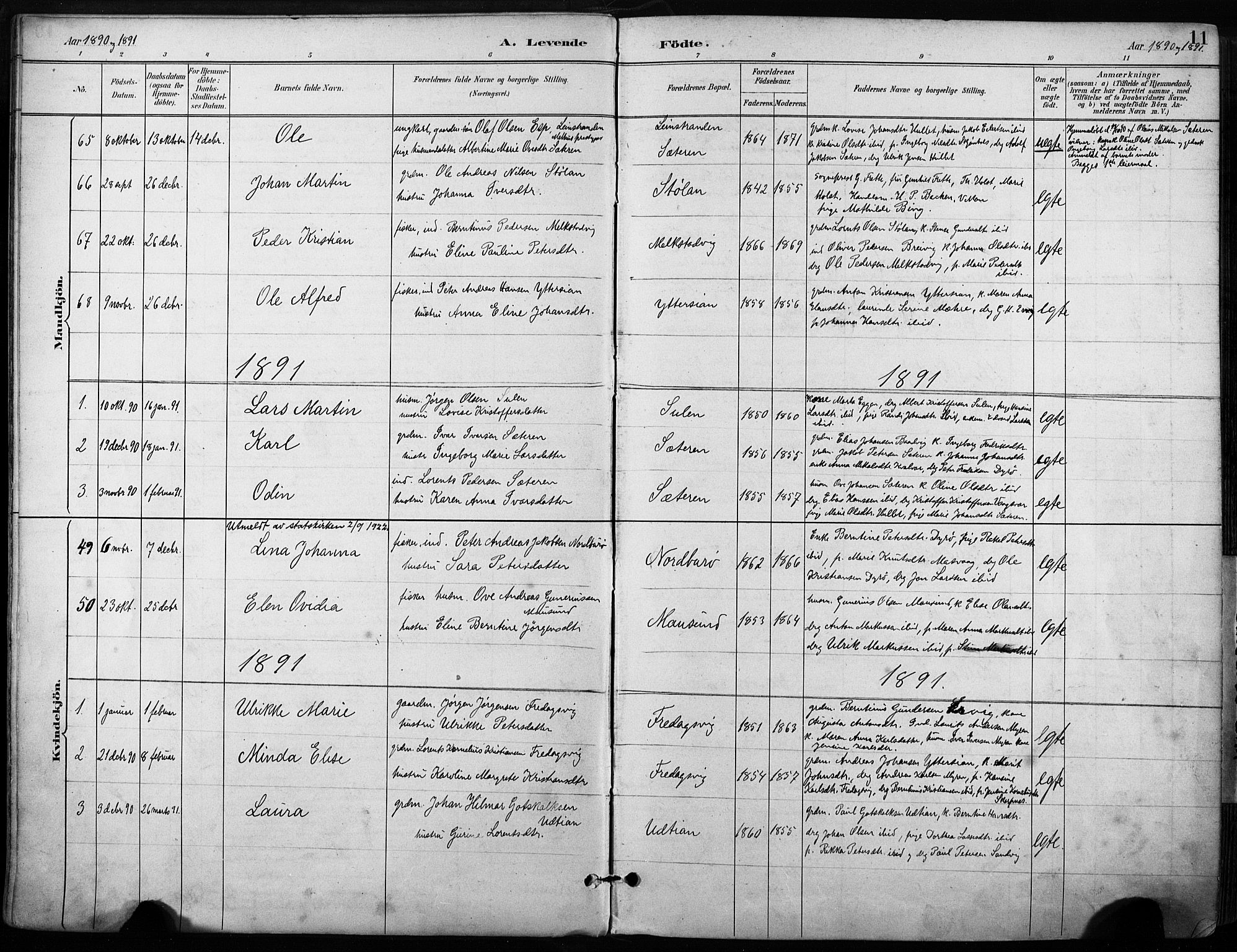 Ministerialprotokoller, klokkerbøker og fødselsregistre - Sør-Trøndelag, SAT/A-1456/640/L0579: Parish register (official) no. 640A04, 1889-1902, p. 11