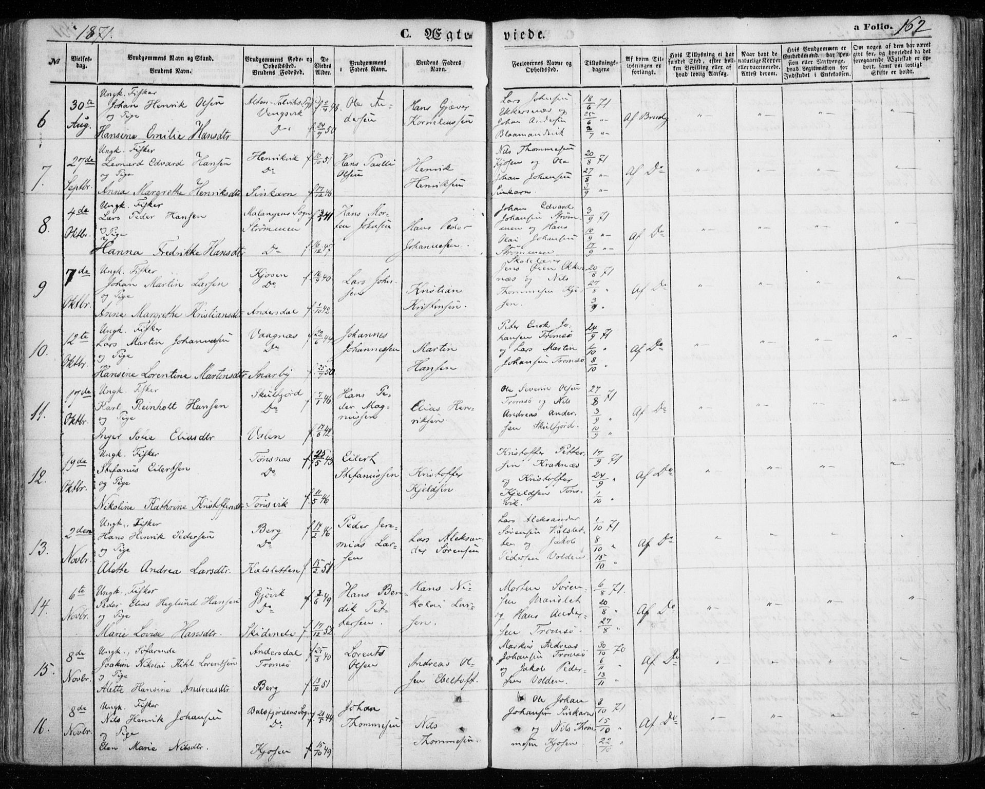 Tromsøysund sokneprestkontor, SATØ/S-1304/G/Ga/L0002kirke: Parish register (official) no. 2, 1867-1875, p. 162