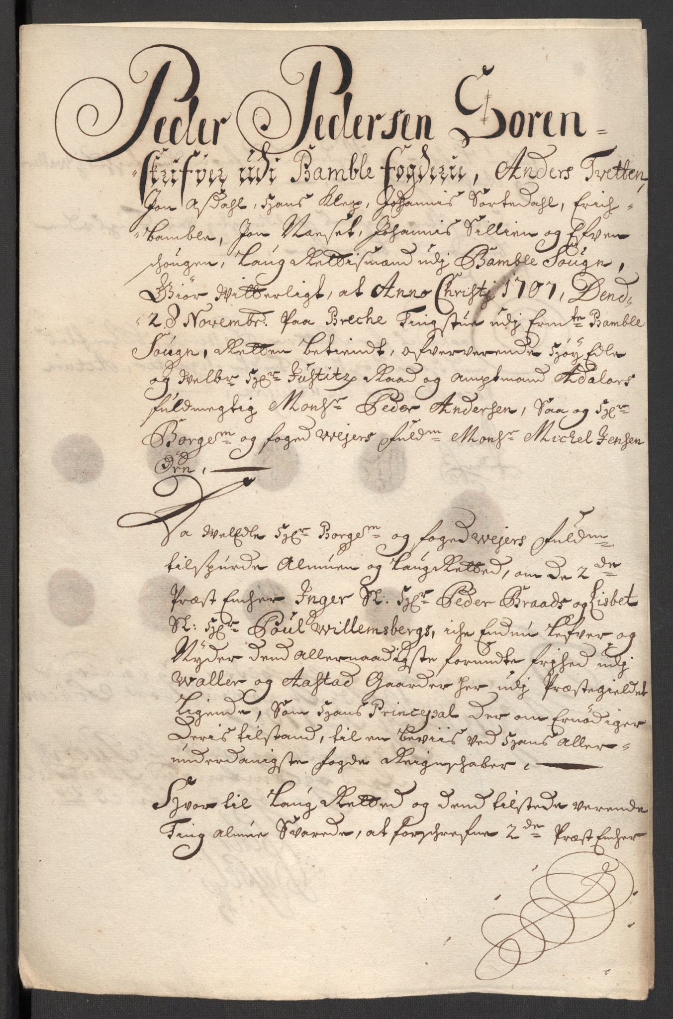 Rentekammeret inntil 1814, Reviderte regnskaper, Fogderegnskap, AV/RA-EA-4092/R36/L2117: Fogderegnskap Øvre og Nedre Telemark og Bamble, 1707, p. 497