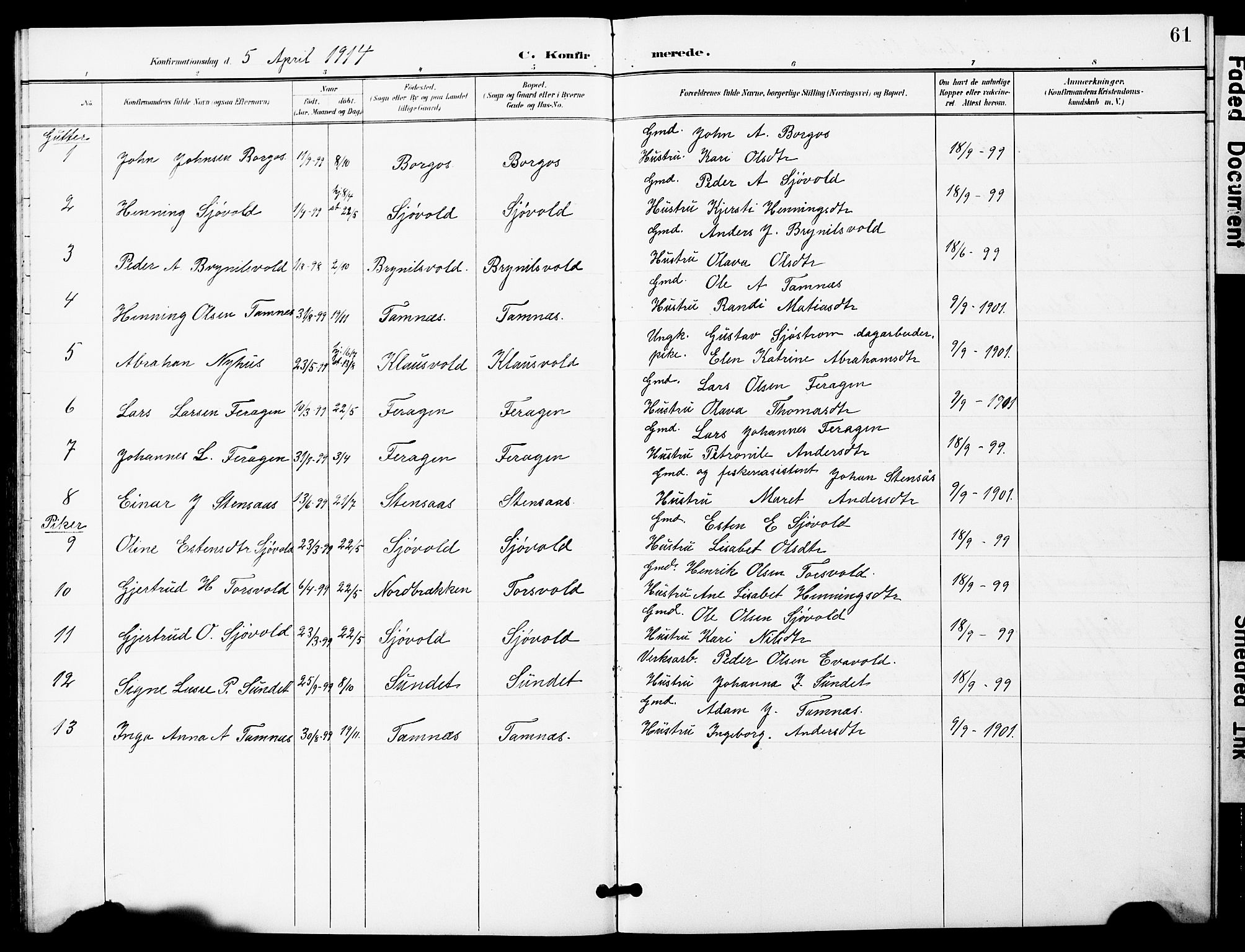 Ministerialprotokoller, klokkerbøker og fødselsregistre - Sør-Trøndelag, SAT/A-1456/683/L0950: Parish register (copy) no. 683C02, 1897-1918, p. 61