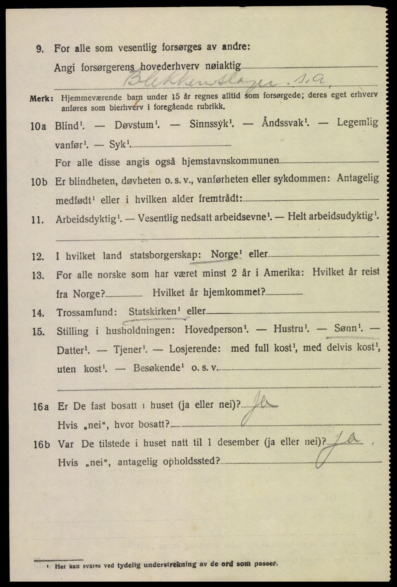 SAK, 1920 census for Øyestad, 1920, p. 9415