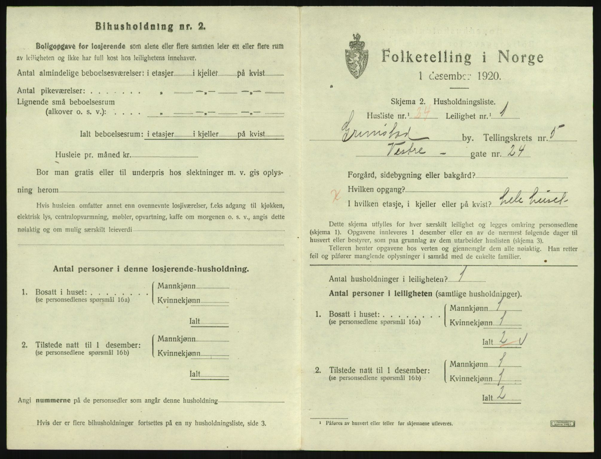 SAK, 1920 census for Grimstad, 1920, p. 2147