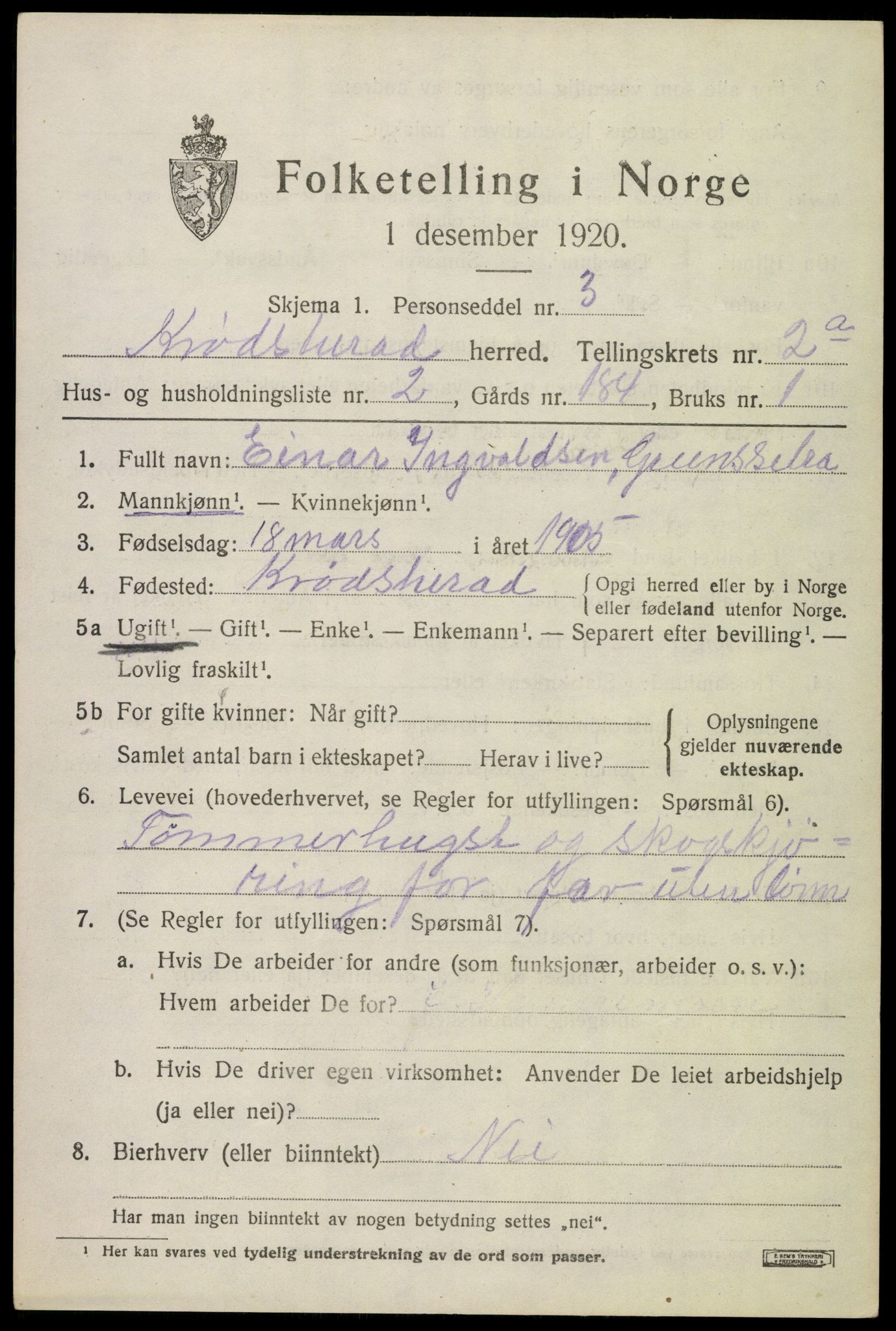 SAKO, 1920 census for Krødsherad, 1920, p. 2813