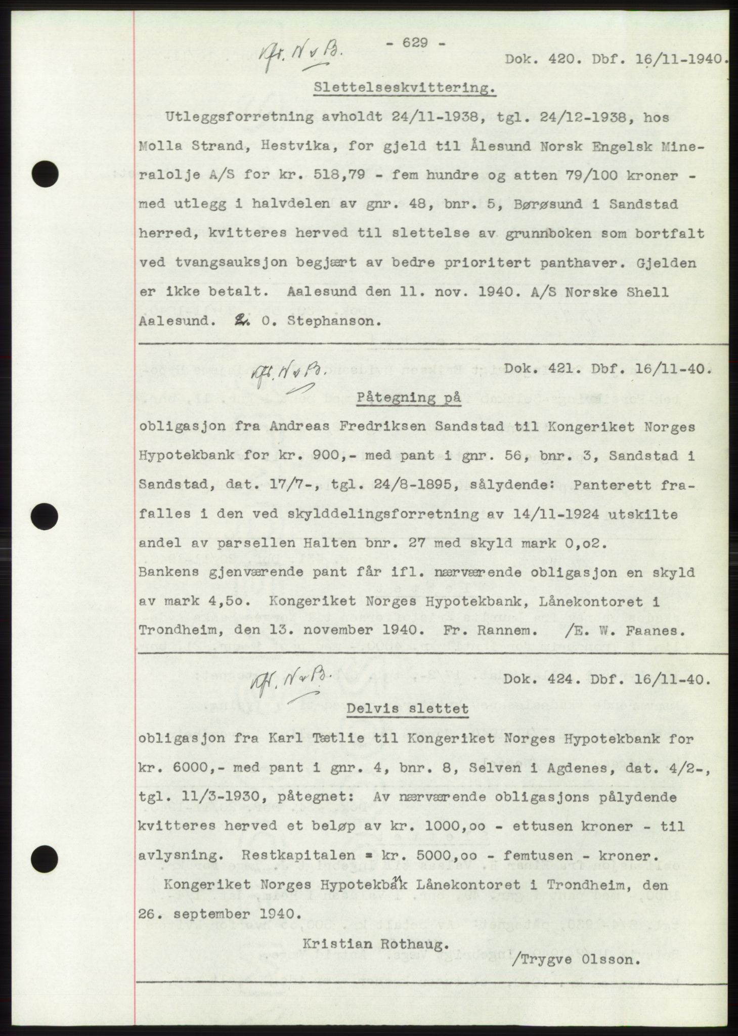 Hitra sorenskriveri, AV/SAT-A-0018/2/2C/2Ca: Mortgage book no. C1, 1936-1945, Diary no: : 420/1940