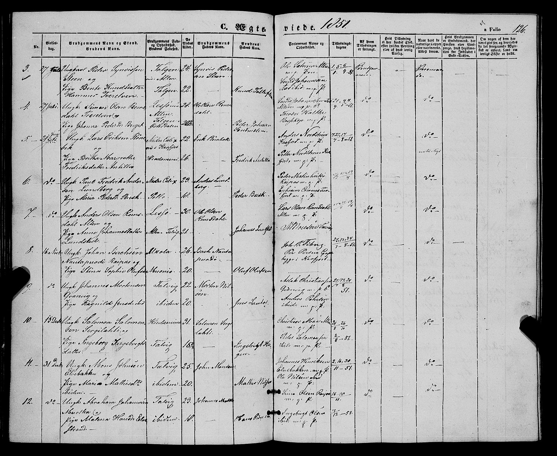 Talvik sokneprestkontor, AV/SATØ-S-1337/H/Ha/L0016kirke: Parish register (official) no. 16, 1847-1857, p. 126