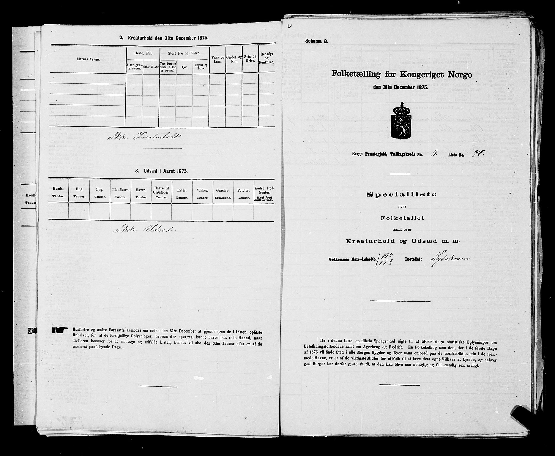 RA, 1875 census for 0116P Berg, 1875, p. 288