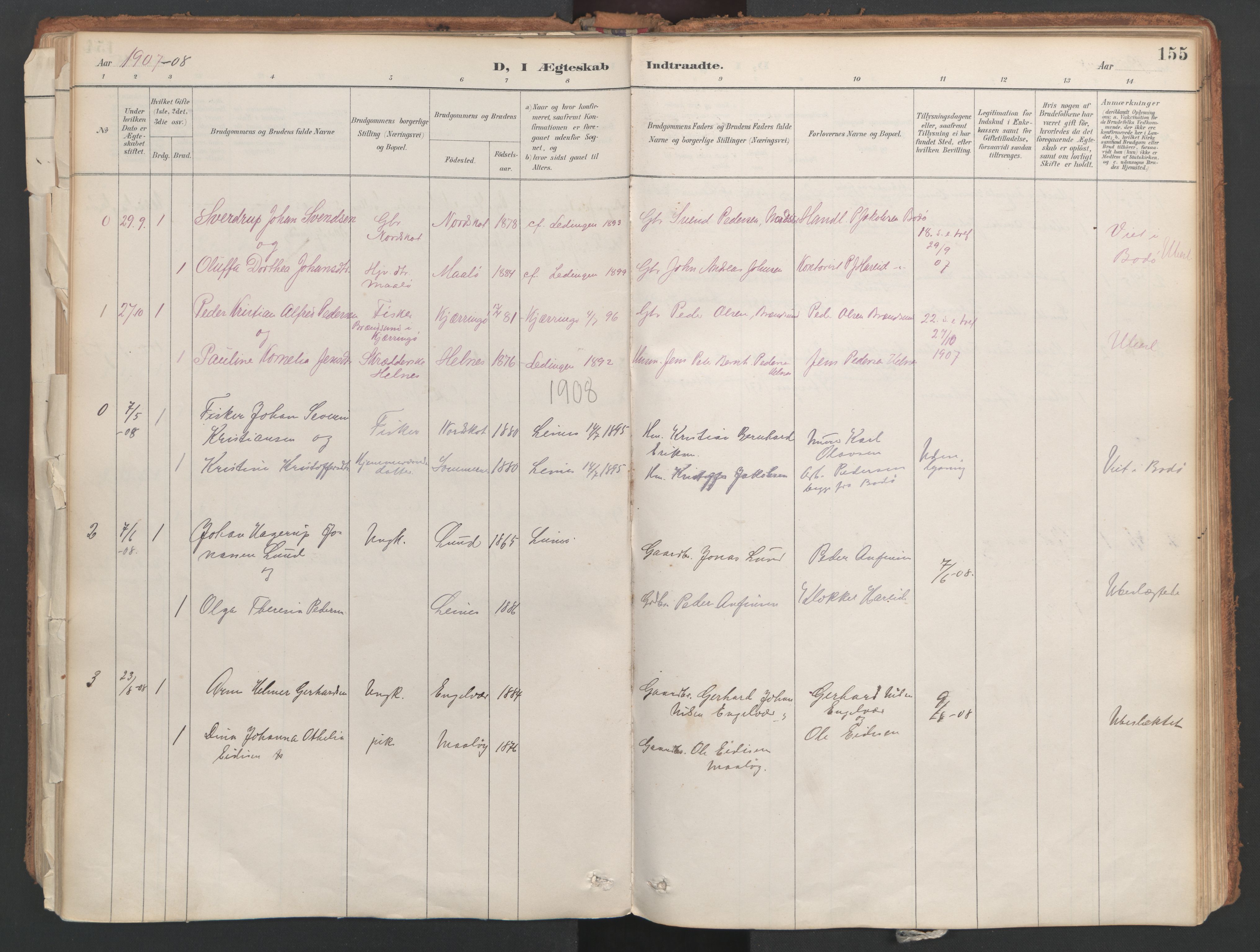 Ministerialprotokoller, klokkerbøker og fødselsregistre - Nordland, AV/SAT-A-1459/857/L0822: Parish register (official) no. 857A02, 1890-1917, p. 155