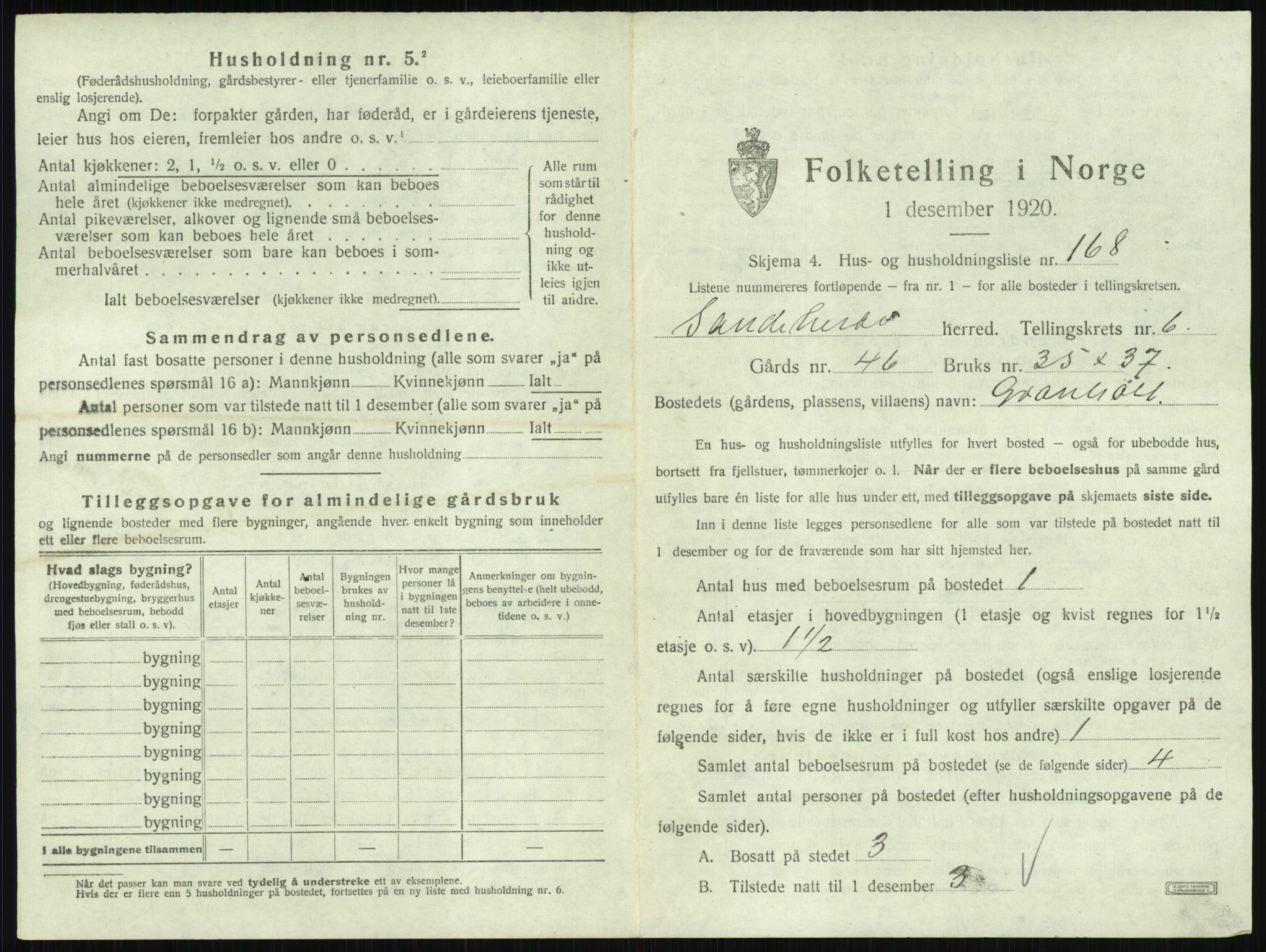 SAKO, 1920 census for Sandeherred, 1920, p. 1448