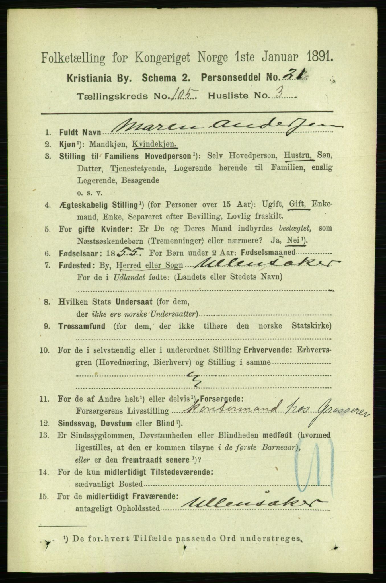 RA, 1891 census for 0301 Kristiania, 1891, p. 53033