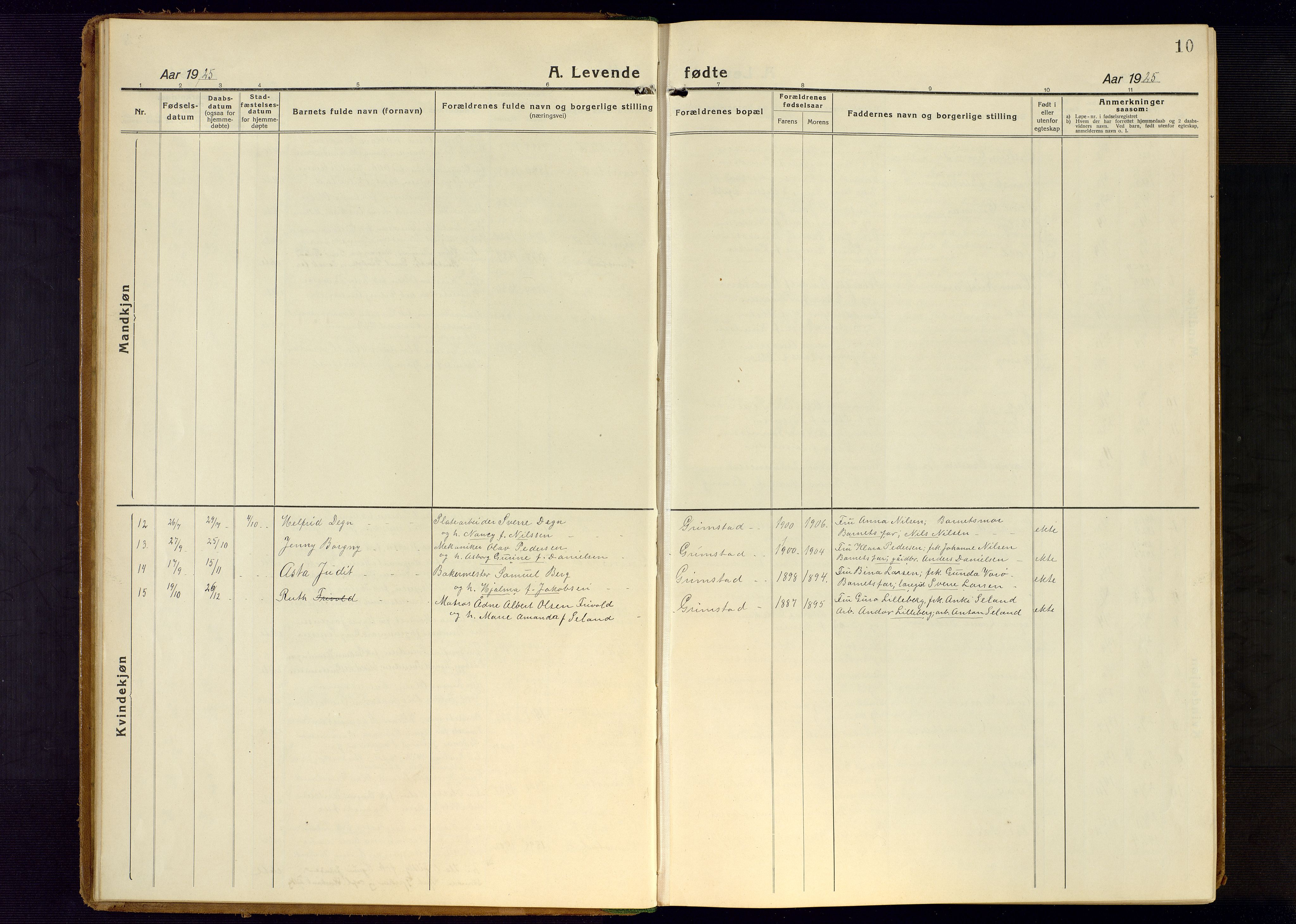 Grimstad sokneprestkontor, SAK/1111-0017/F/Fb/L0002: Parish register (copy) no. B 2, 1923-1949, p. 10