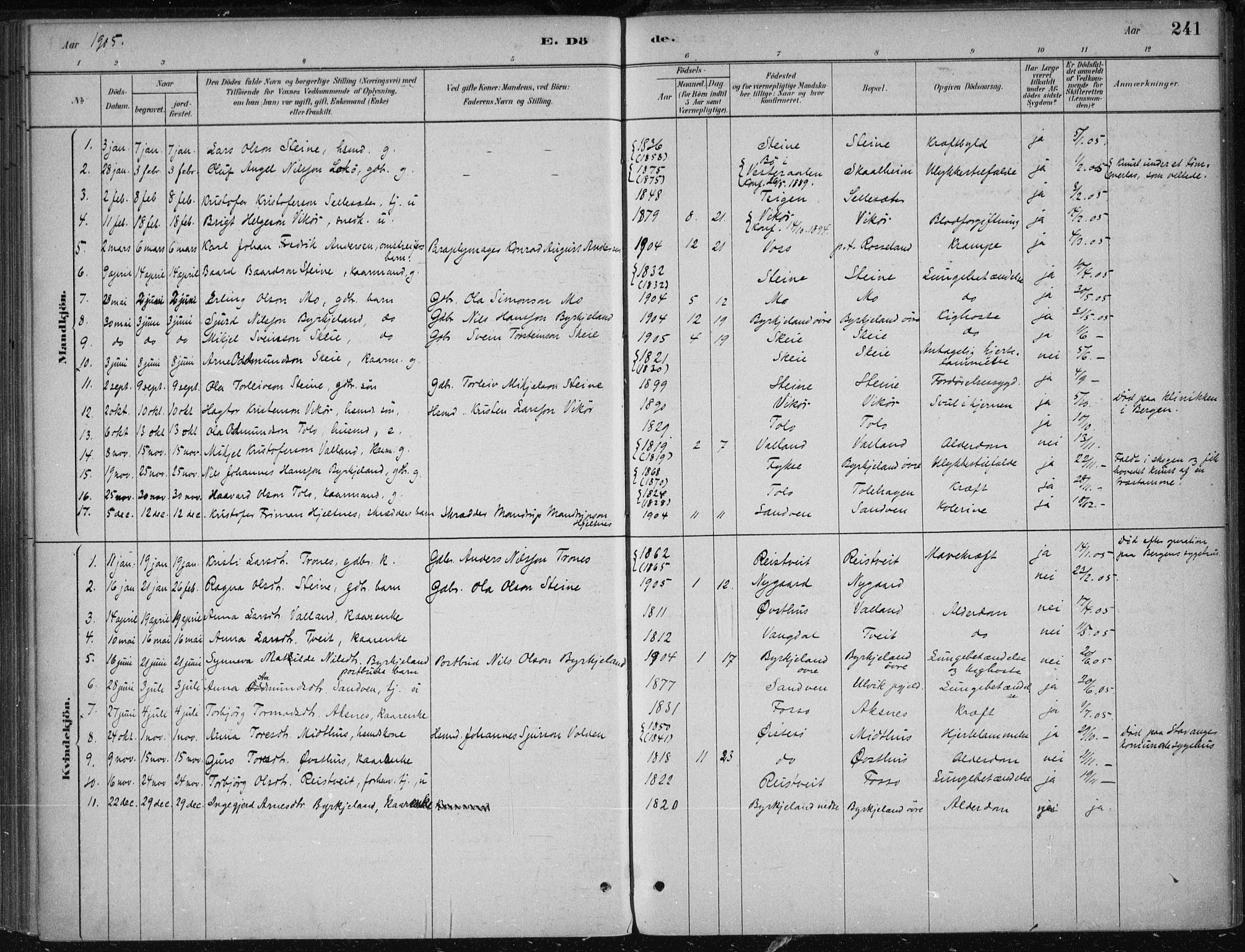 Kvam sokneprestembete, SAB/A-76201/H/Haa: Parish register (official) no. B  1, 1880-1908, p. 241