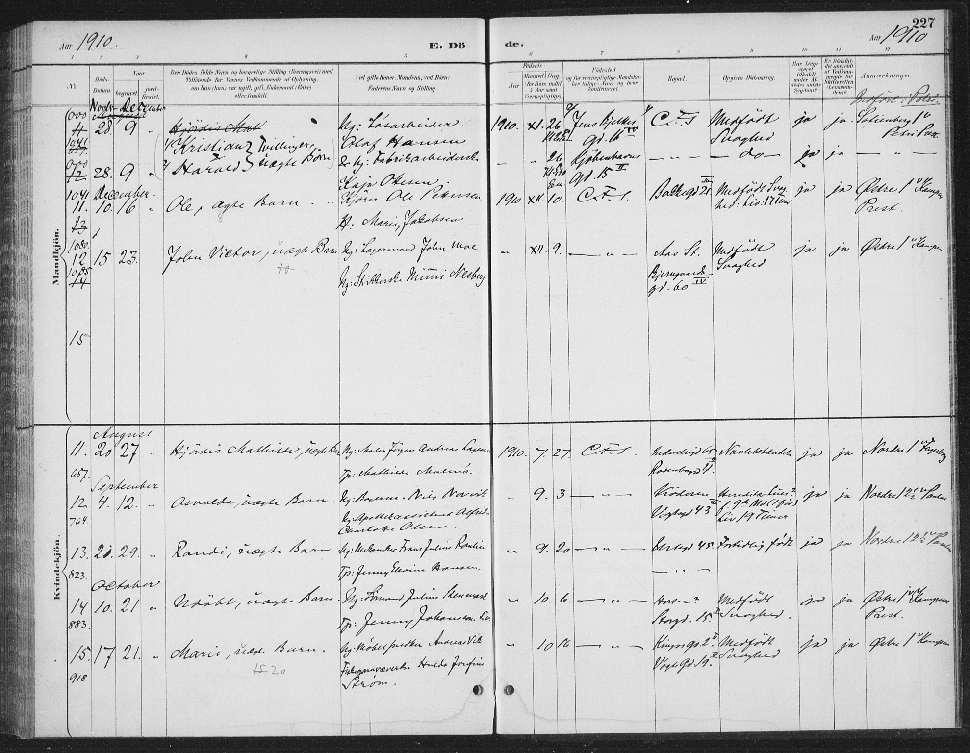 Rikshospitalet prestekontor Kirkebøker, AV/SAO-A-10309b/F/L0010: Parish register (official) no. 10, 1888-1912, p. 227