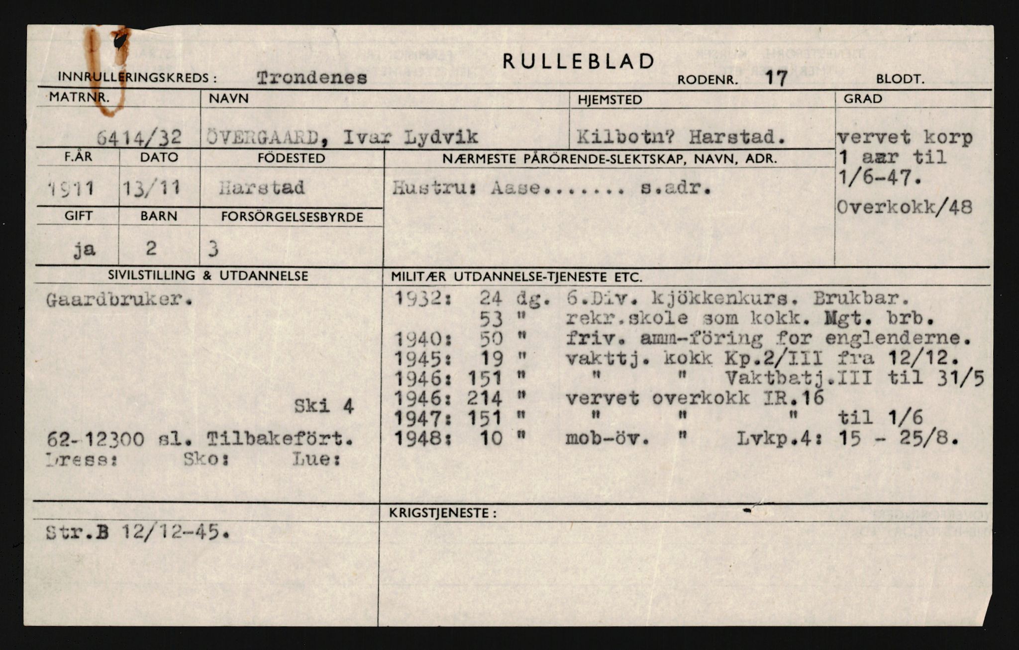 Forsvaret, Troms infanteriregiment nr. 16, AV/RA-RAFA-3146/P/Pa/L0018: Rulleblad for regimentets menige mannskaper, årsklasse 1934, 1934, p. 1267