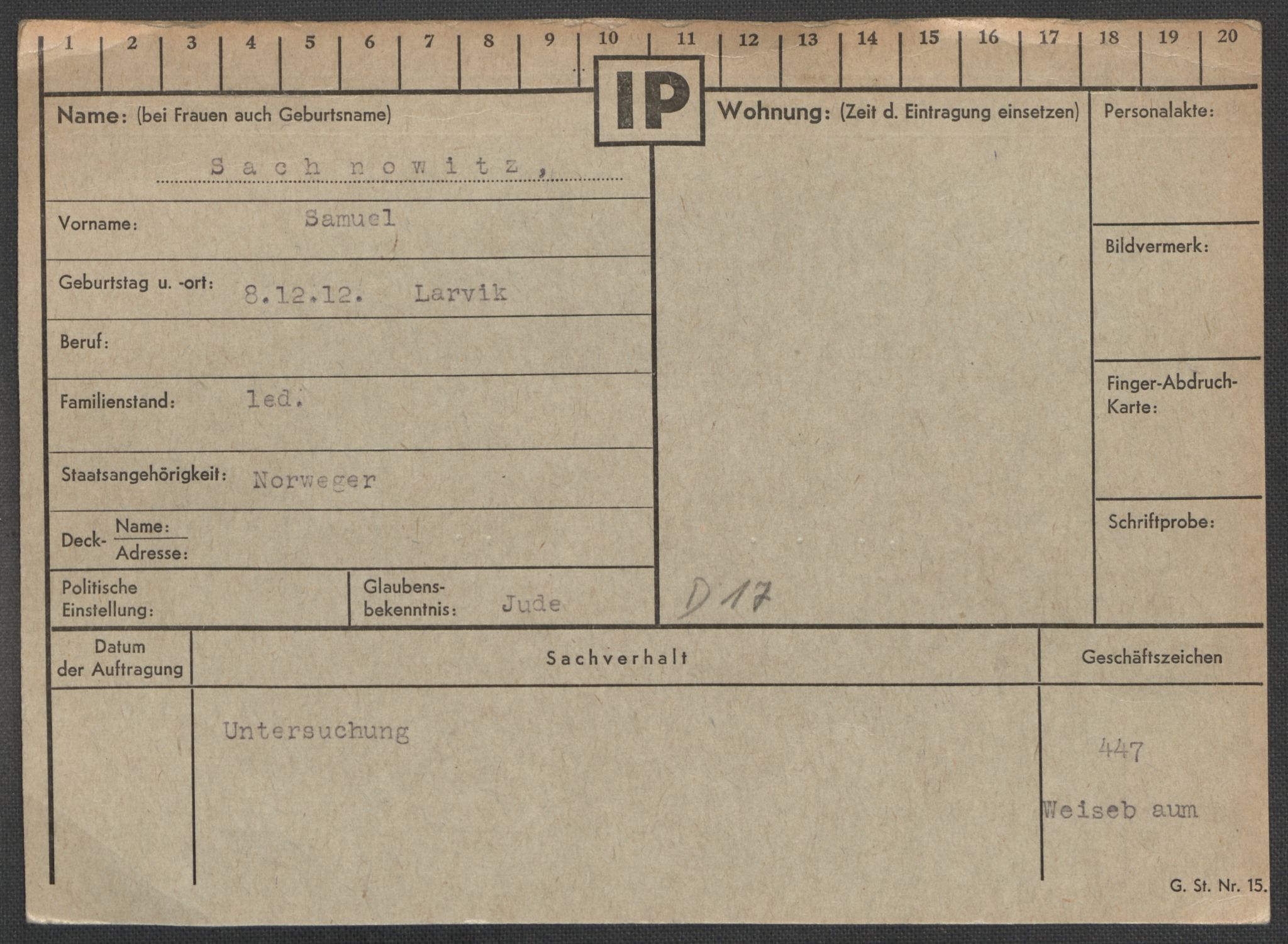 Befehlshaber der Sicherheitspolizei und des SD, AV/RA-RAFA-5969/E/Ea/Eaa/L0009: Register over norske fanger i Møllergata 19: Ru-Sy, 1940-1945, p. 232