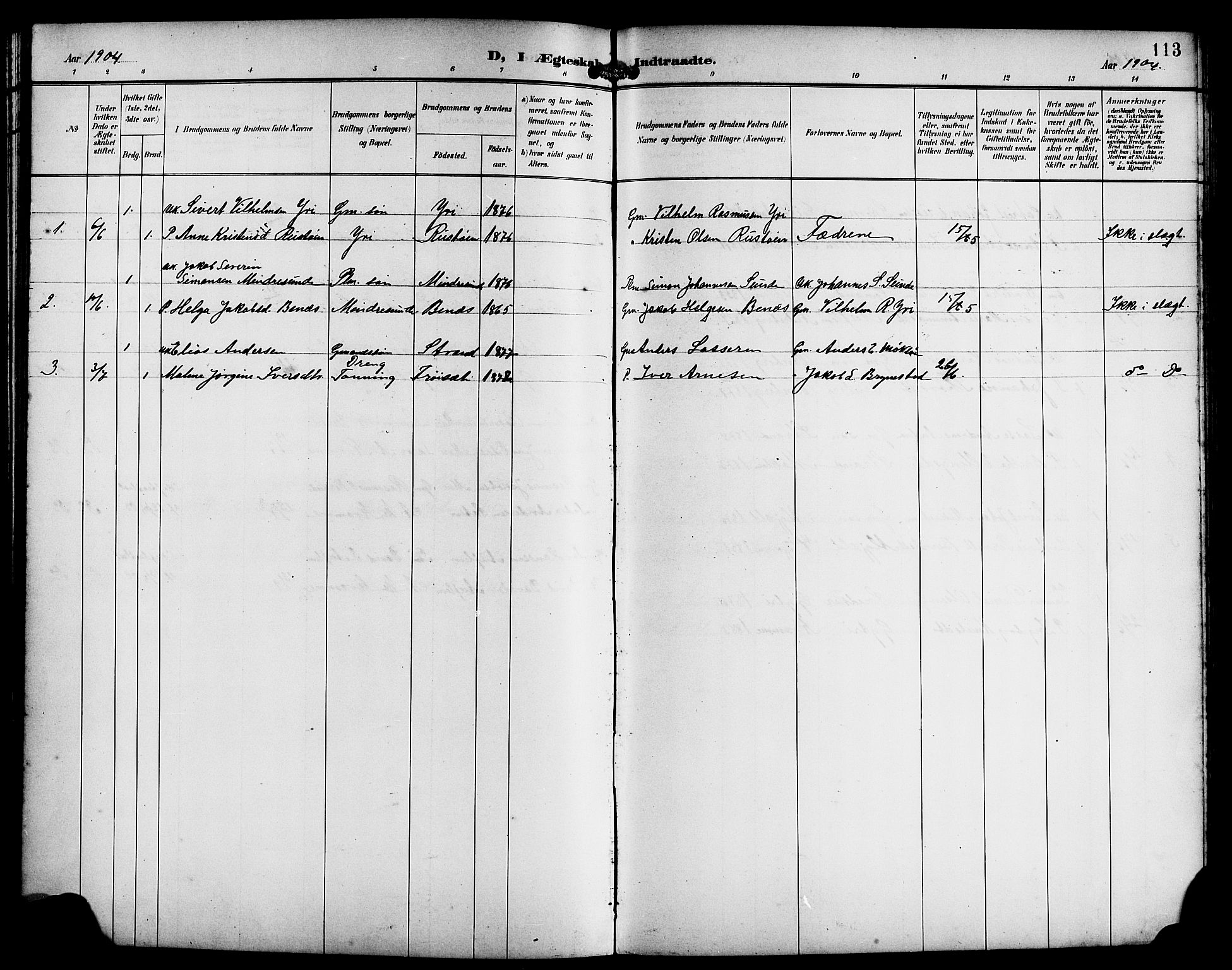 Innvik sokneprestembete, SAB/A-80501: Parish register (copy) no. B 4, 1898-1916, p. 113
