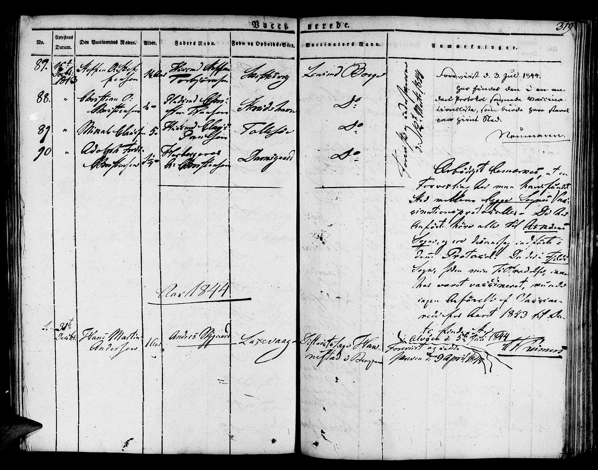 Askøy Sokneprestembete, SAB/A-74101/H/Ha/Haa/Haaa/L0004: Parish register (official) no. A 4, 1825-1845, p. 319