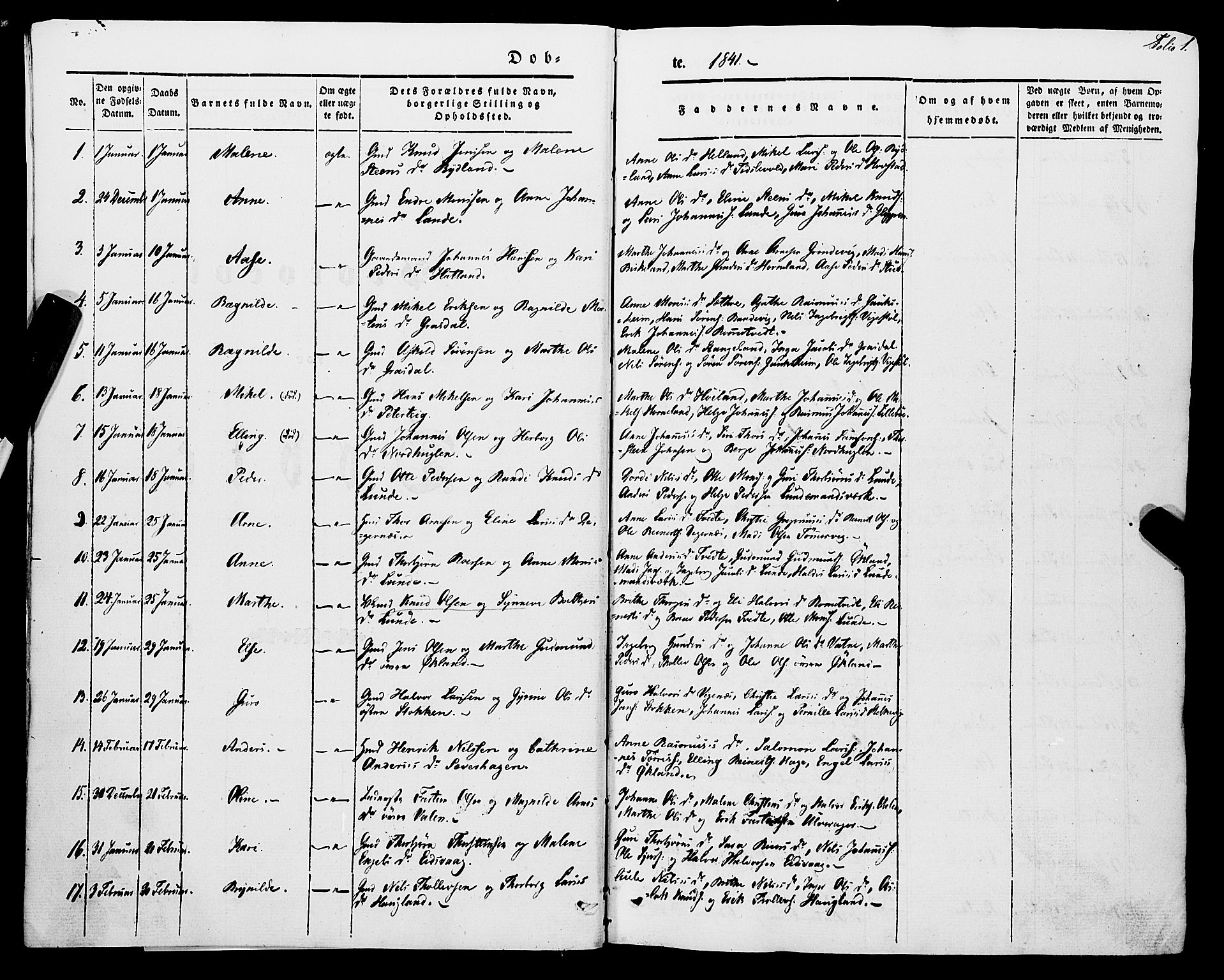 Stord sokneprestembete, AV/SAB-A-78201/H/Haa: Parish register (official) no. A 7, 1841-1861, p. 1