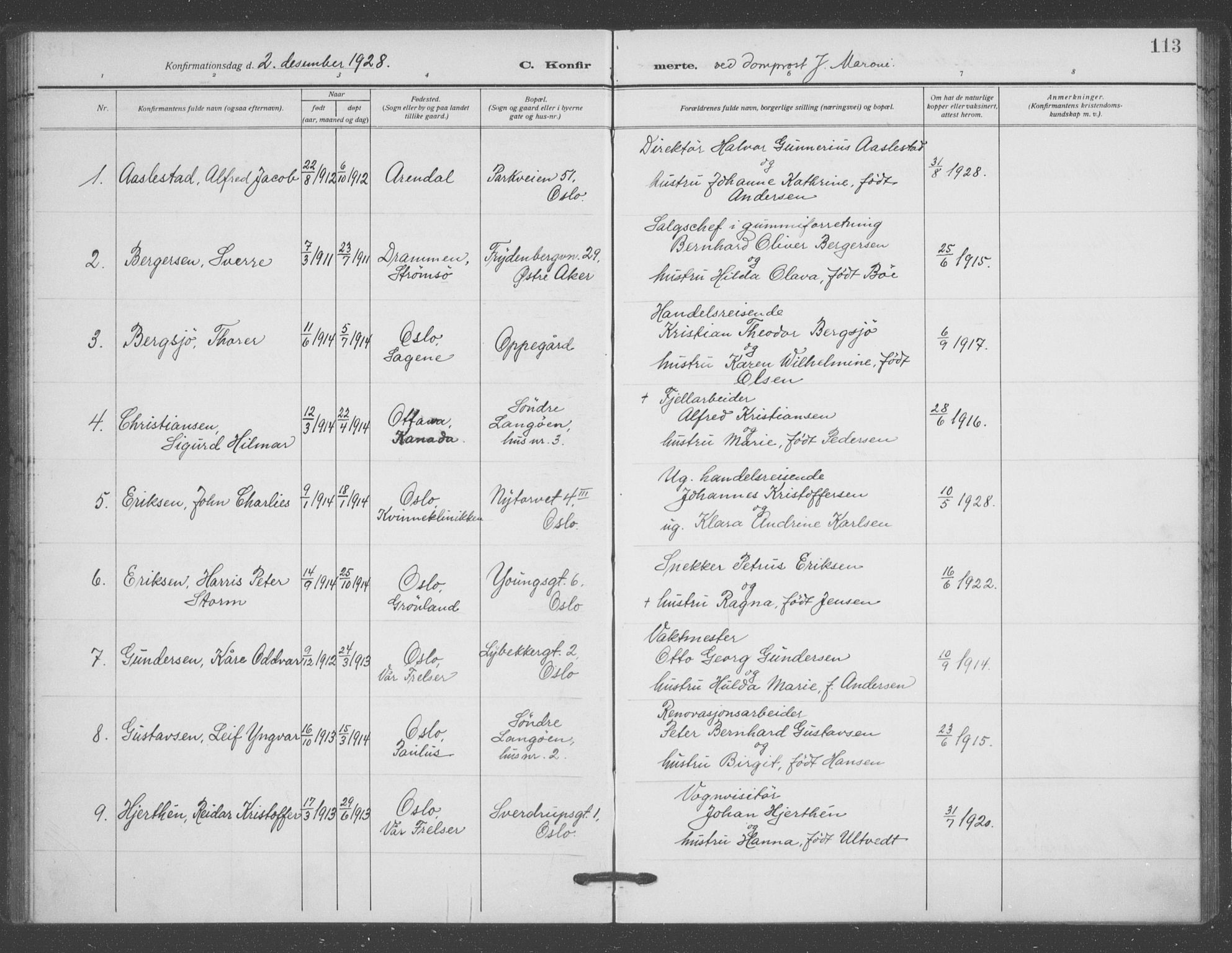 Oslo domkirke Kirkebøker, AV/SAO-A-10752/F/Fa/L0031: Parish register (official) no. 31, 1918-1941, p. 113