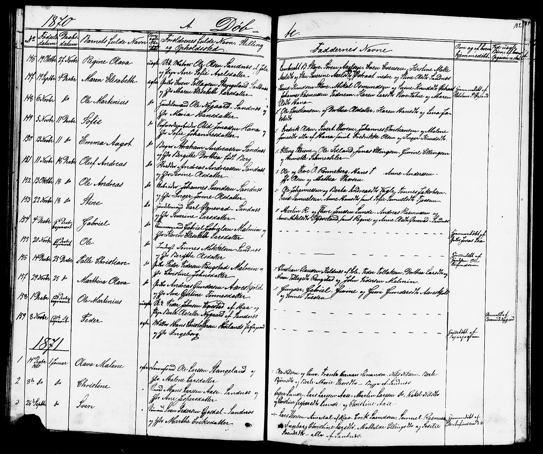 Høyland sokneprestkontor, SAST/A-101799/001/30BB/L0001: Parish register (copy) no. B 1, 1854-1873, p. 182