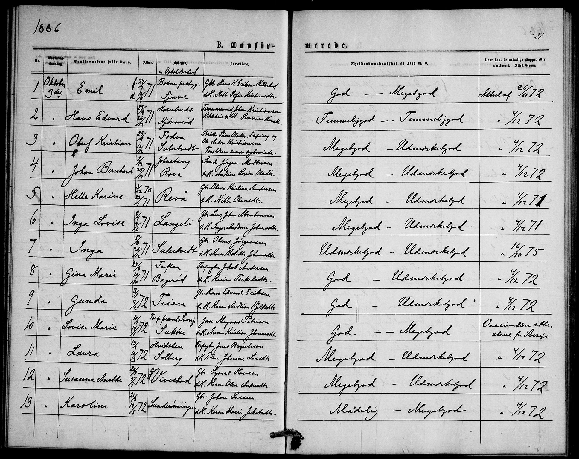 Ramnes kirkebøker, AV/SAKO-A-314/F/Fd/L0002: Curate's parish register no. IV 2, 1872-1886, p. 21