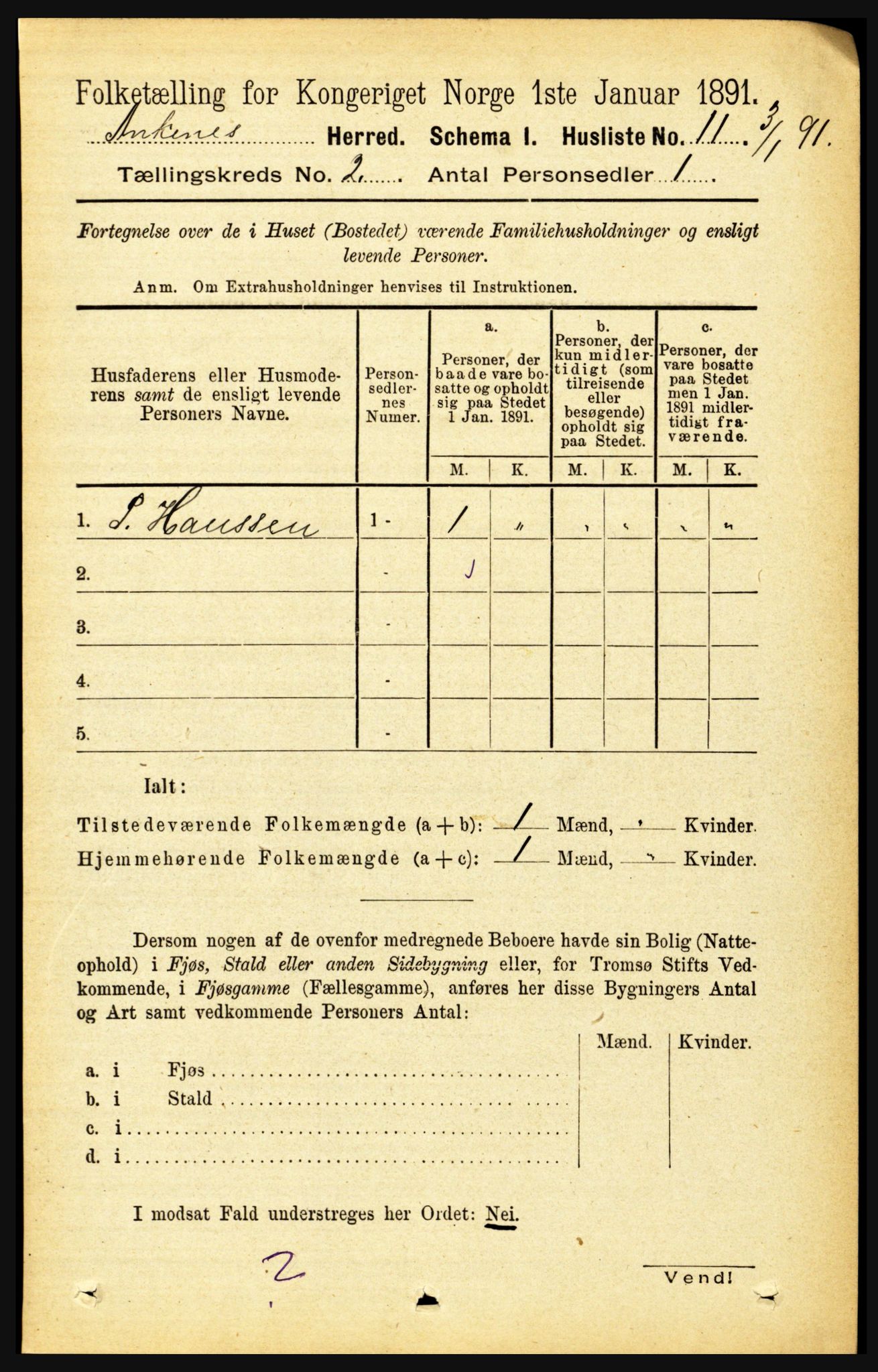 RA, 1891 census for 1855 Ankenes, 1891, p. 764