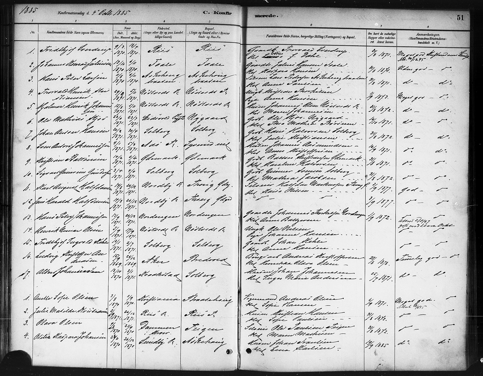 Ås prestekontor Kirkebøker, AV/SAO-A-10894/F/Fb/L0001: Parish register (official) no. II 1, 1881-1895, p. 51