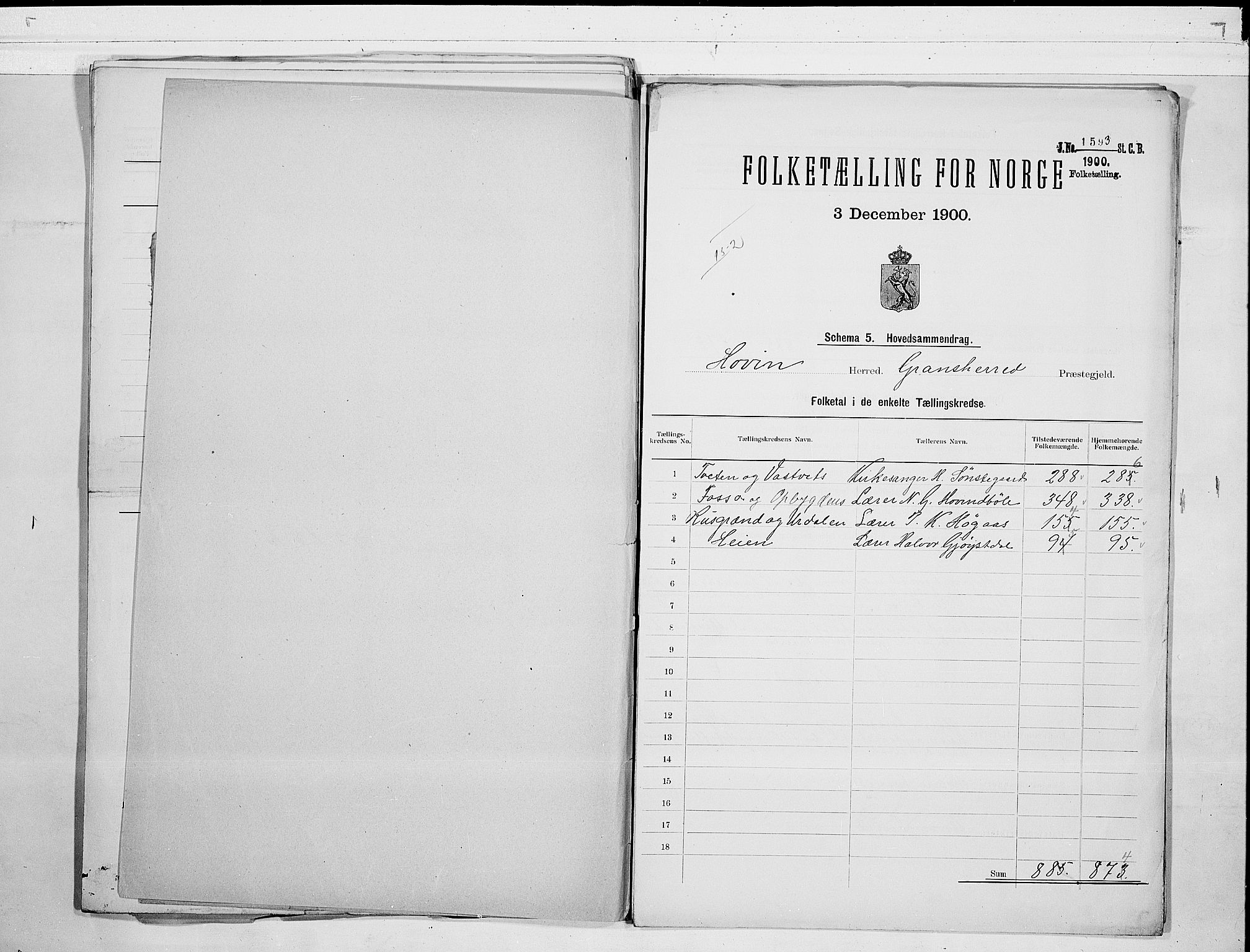 SAKO, 1900 census for Hovin, 1900, p. 2