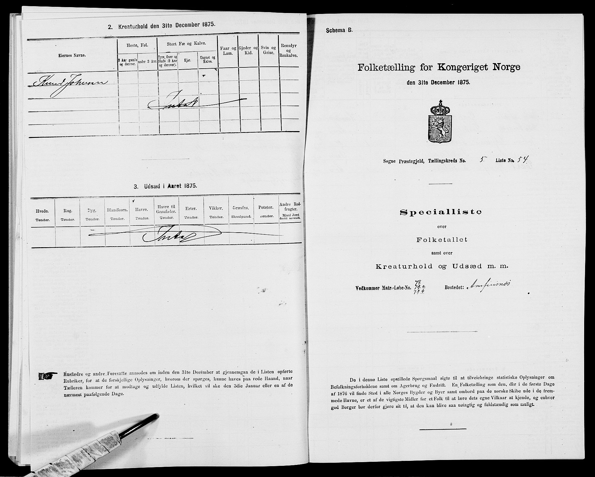 SAK, 1875 census for 1018P Søgne, 1875, p. 463