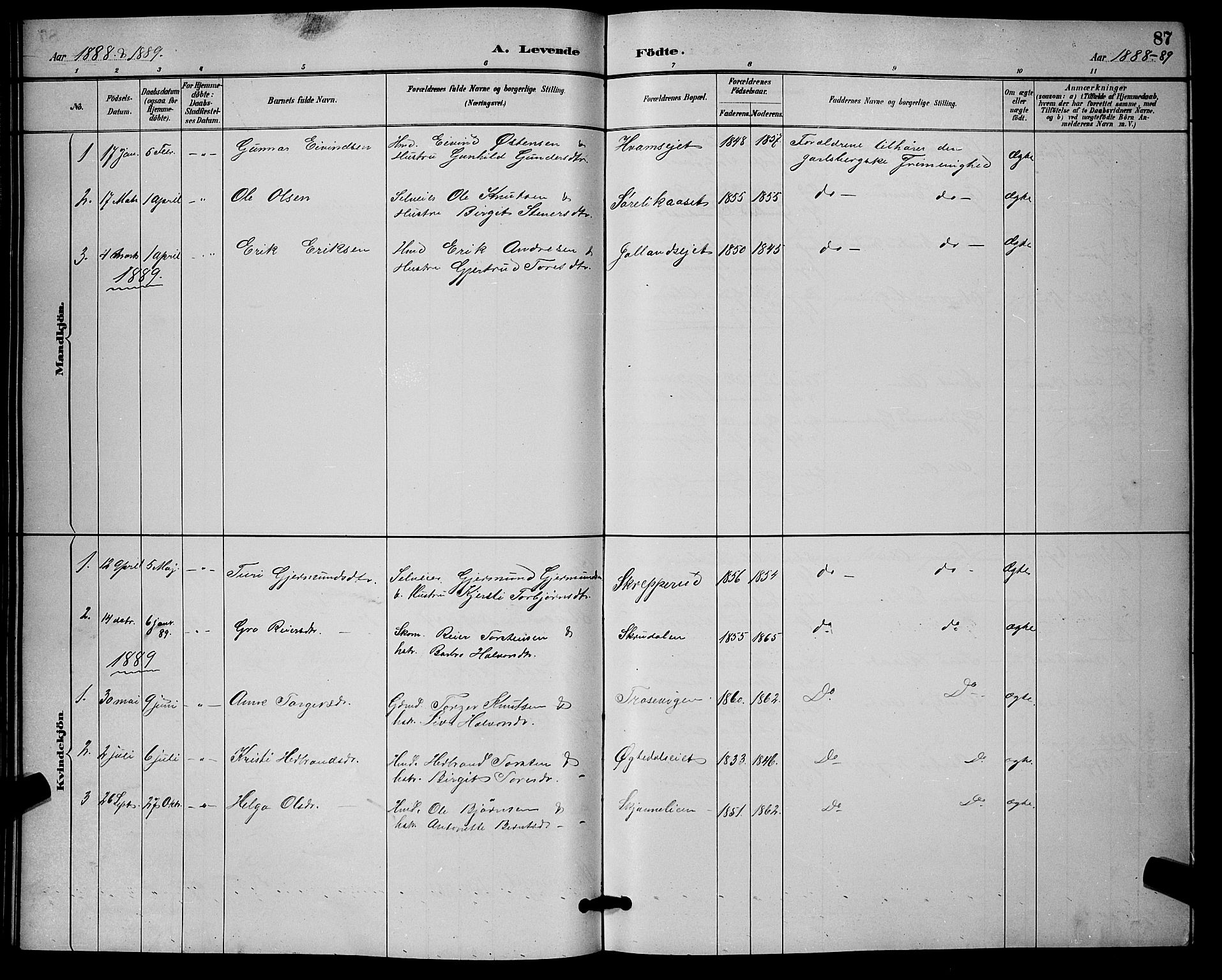 Nore kirkebøker, AV/SAKO-A-238/G/Ga/L0003: Parish register (copy) no. I 3, 1886-1903, p. 87