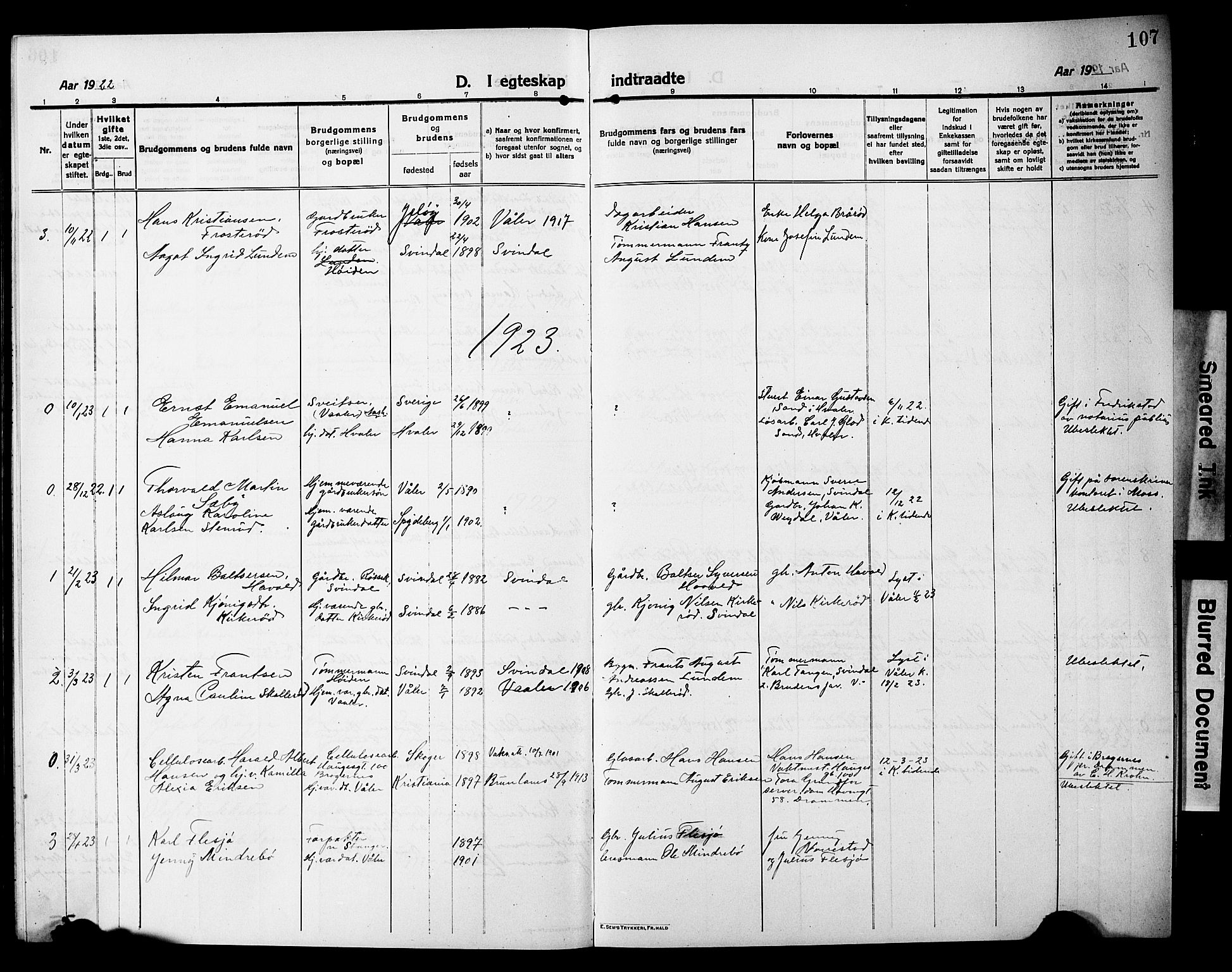 Våler prestekontor Kirkebøker, AV/SAO-A-11083/G/Ga/L0005: Parish register (copy) no. I 5, 1915-1931, p. 107