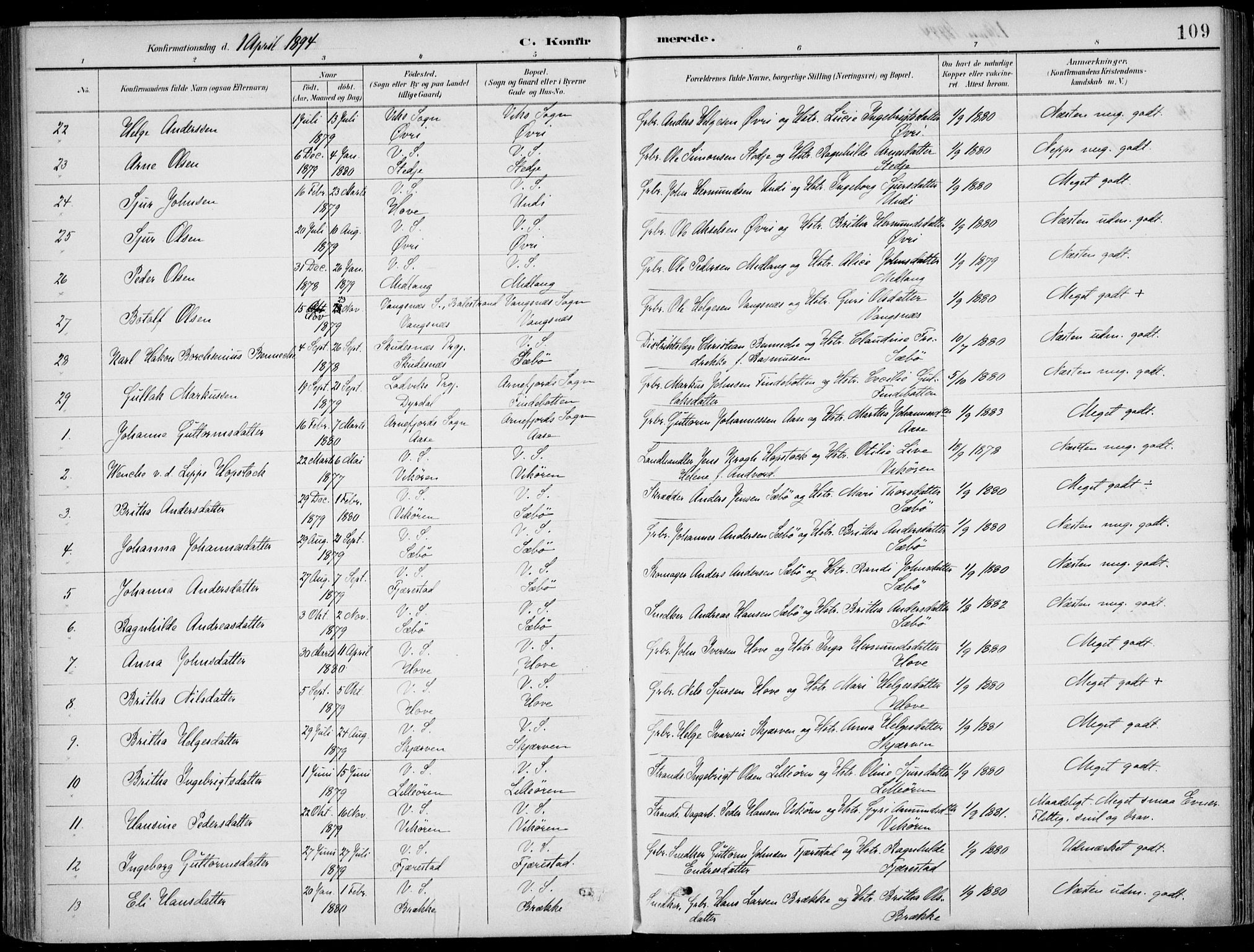 Vik sokneprestembete, AV/SAB-A-81501/H/Haa/Haab/L0002: Parish register (official) no. B  2, 1891-1907, p. 109