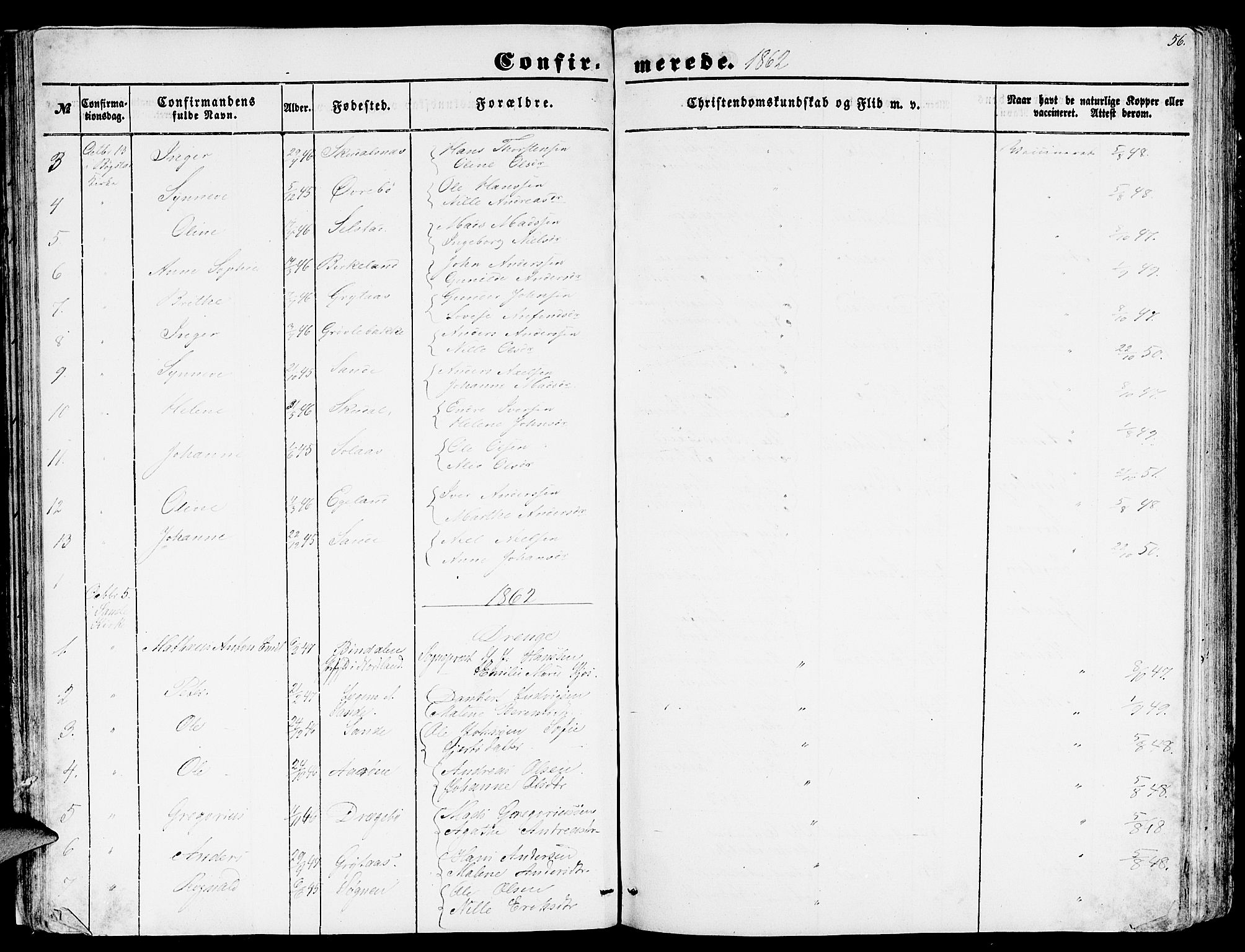 Gaular sokneprestembete, SAB/A-80001/H/Hab: Parish register (copy) no. A 1, 1853-1864, p. 56