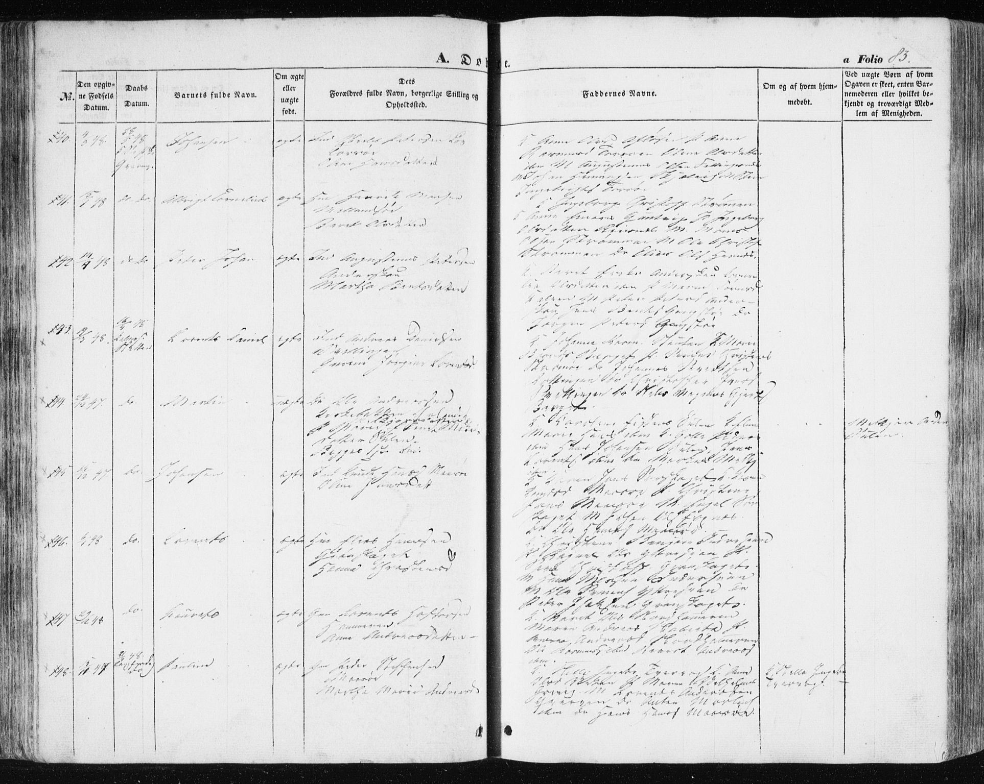 Ministerialprotokoller, klokkerbøker og fødselsregistre - Sør-Trøndelag, SAT/A-1456/634/L0529: Parish register (official) no. 634A05, 1843-1851, p. 83